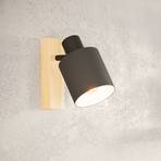 Batallas wall spotlight, width 10 cm, black/wood, fabric