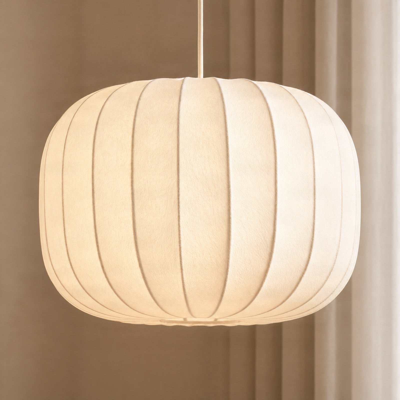 Bridget hengelampe, 1 lyskilde, Ø 40 cm, beige – Lucande - Stue - Skandinavisk - Stoff / Tekstil