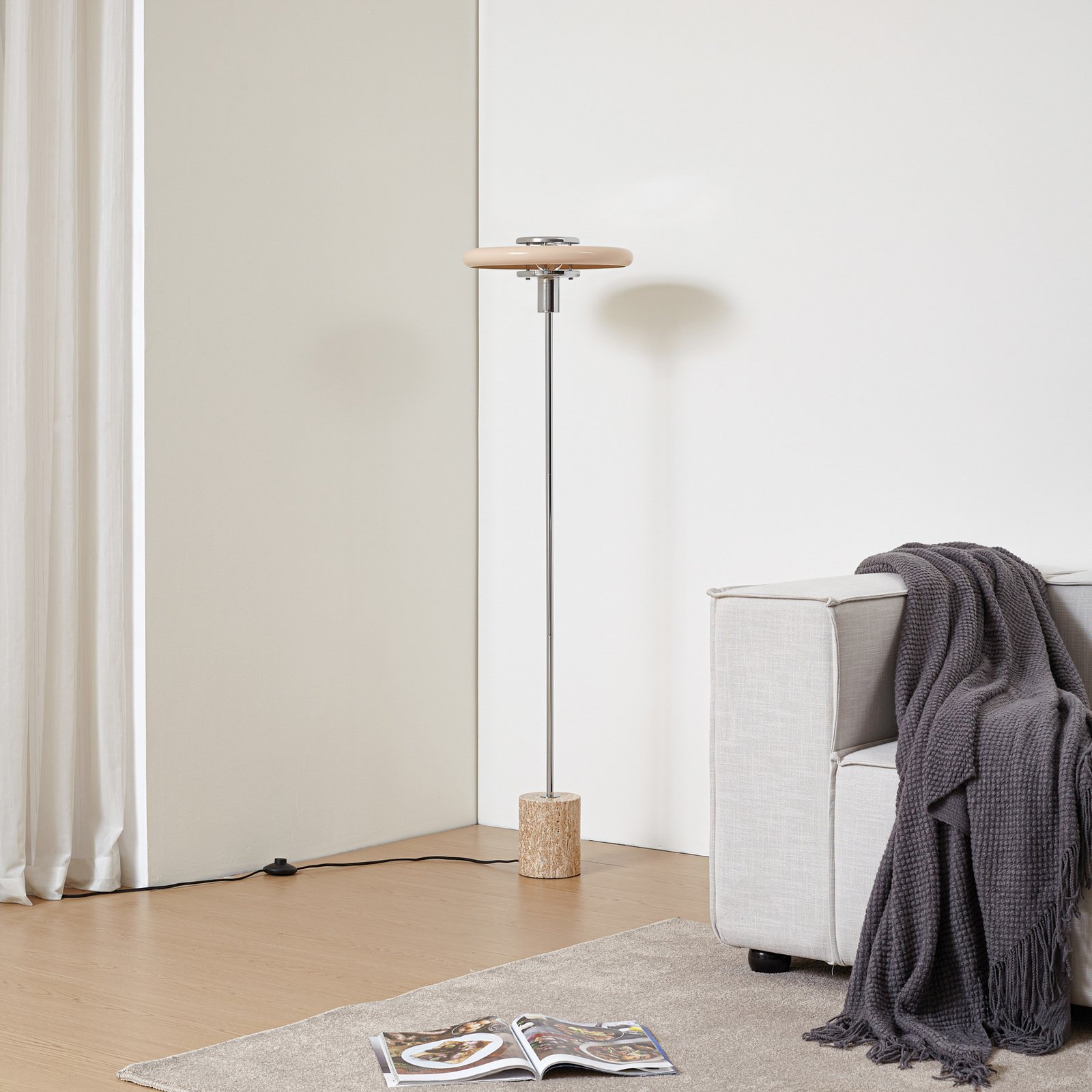 Lindby Stehleuchte Branford, 130 cm, beige, Metall/Travertin