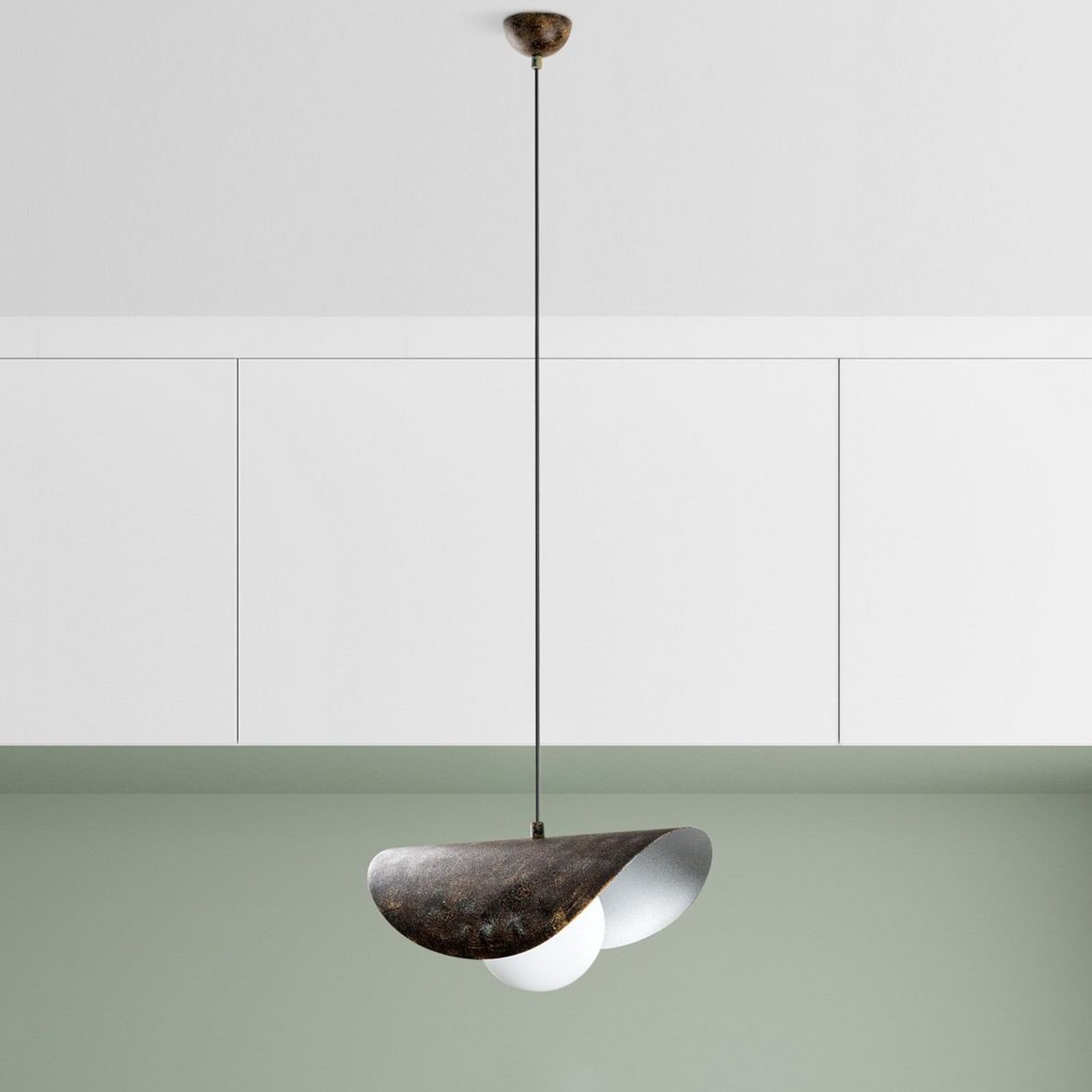 Hängeleuchte Vatoz, 1-flammig, schwarz, Ø 40 cm, Metall/Glas