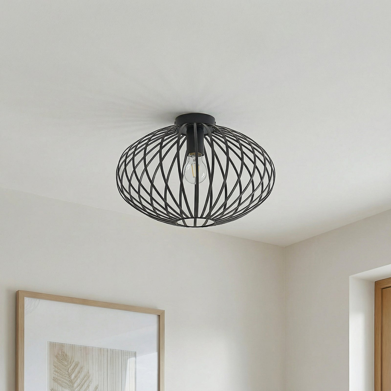 Stropní svítidlo Lindby Maivi, černé, 40 cm, železo, klec