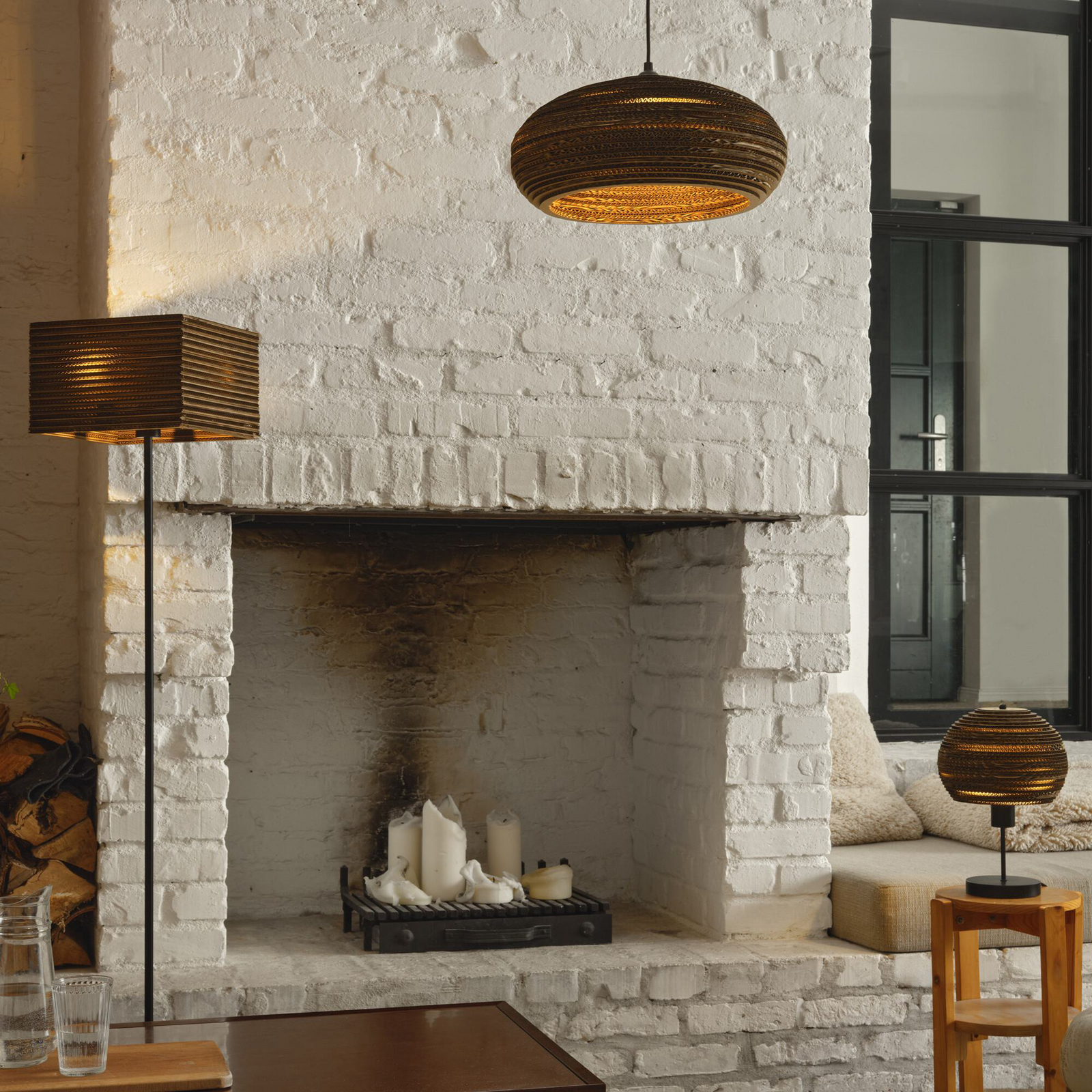 OSRAM bordlampe BALL, brun, høyde 39 cm, bølgepapp, E27