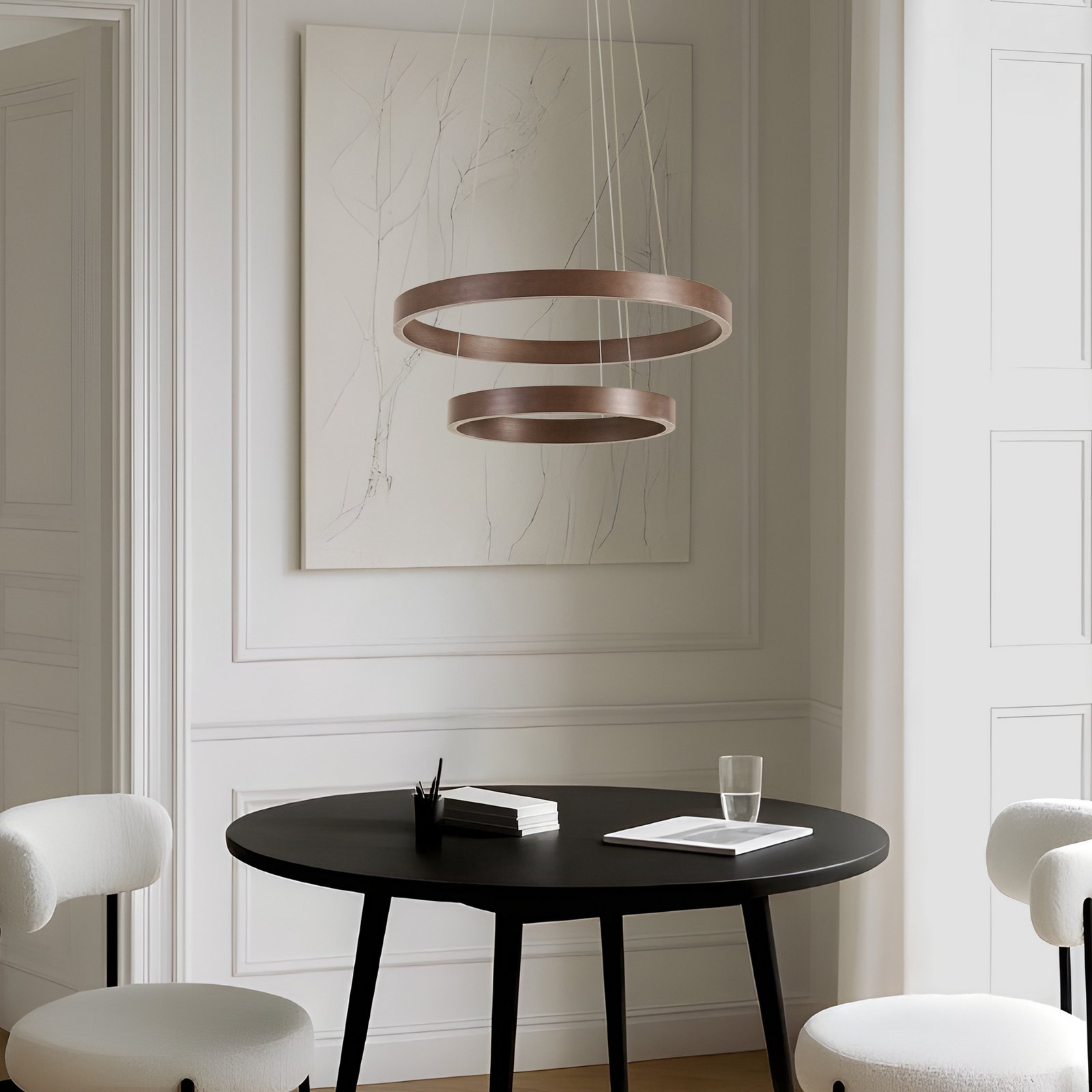 Lucande LED závěsné světlo Yonam, Ø 60 cm, 2 žárovky, hnědé, CCT Lucande LED závěsné světlo Yonam, Ø 60 cm, 2 žárovky, hnědé, CCT