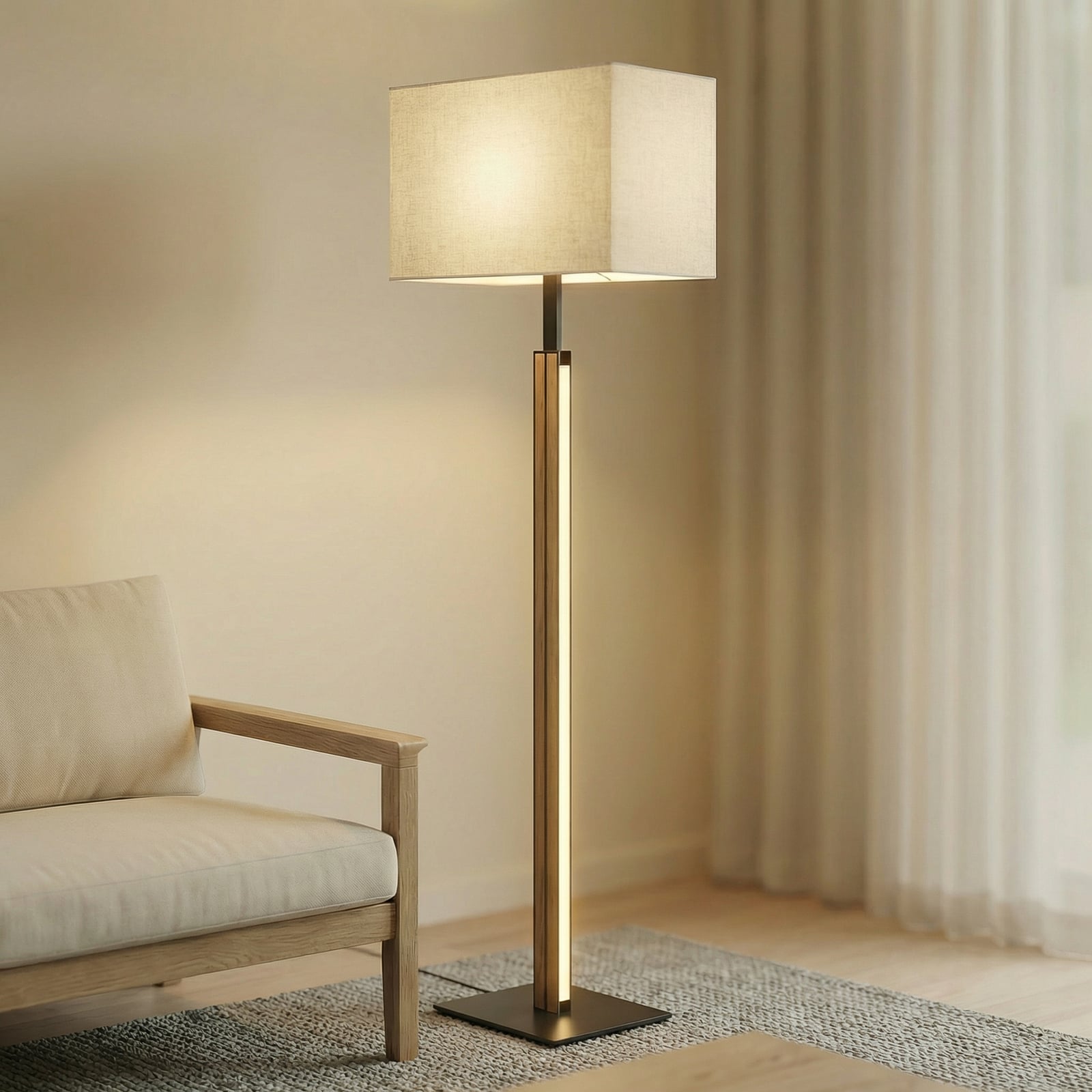 Lisene LED-golvlampa ek/svart/natur, 162 cm – Quitani