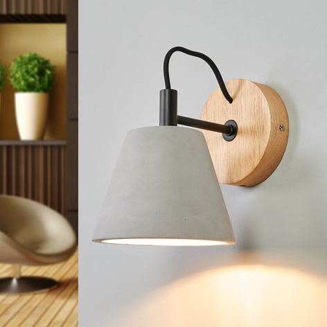 Applique Possio avec abat-jour en béton et bois