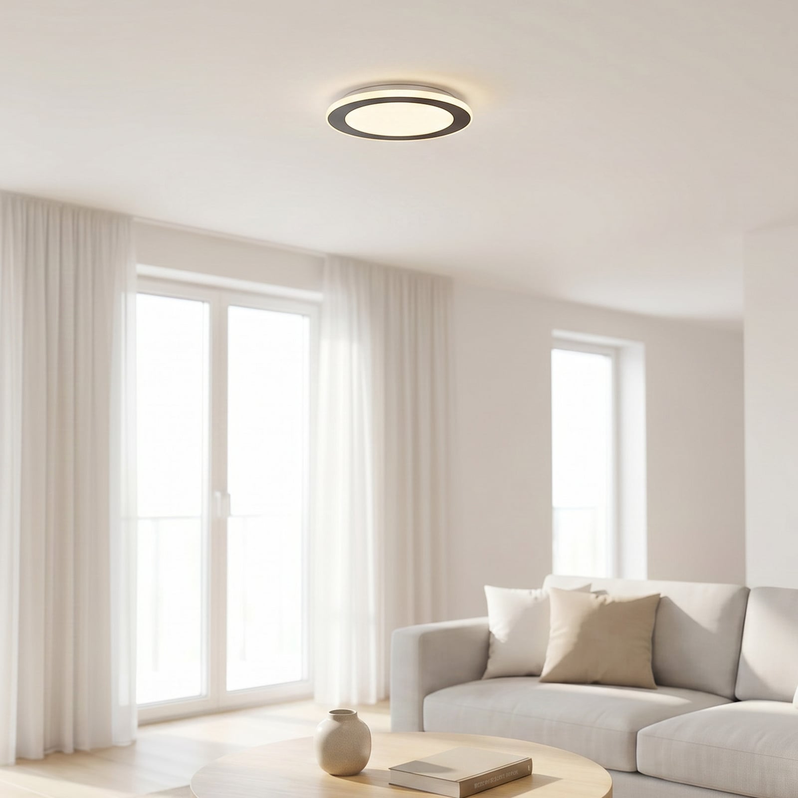 LED-Deckenlampe Cavena, Ø 39 cm, sandgrau, Metall, CCT LED-Deckenlampe Cavena, Ø 39 cm, sandgrau, Metall, CCT