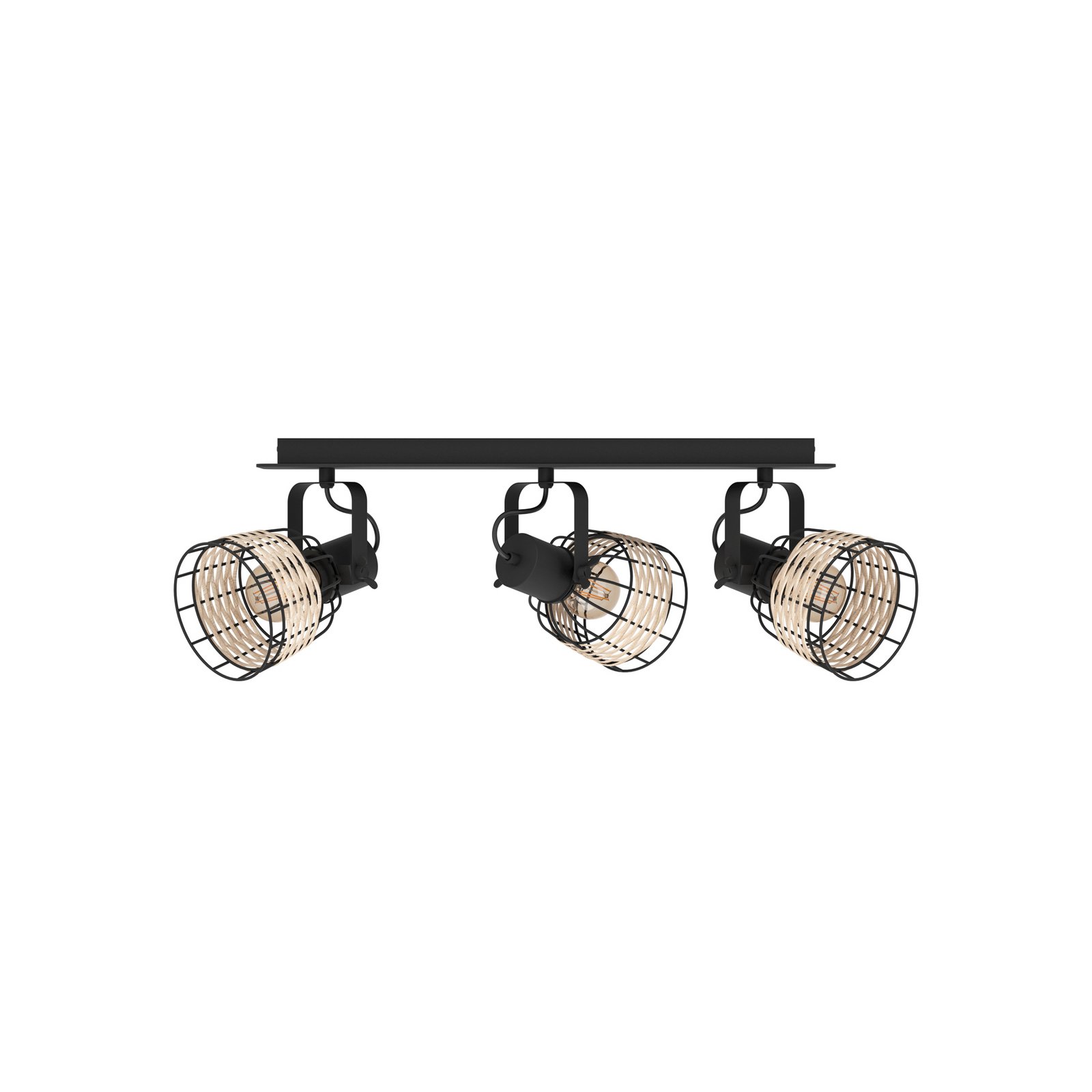Plafondspot Anwick 1 met rotandecor, 3-lamps
