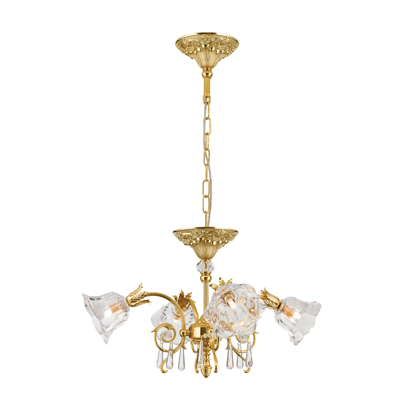 Hanglamp La Boheme, goud, 4-lamps, kristalglas