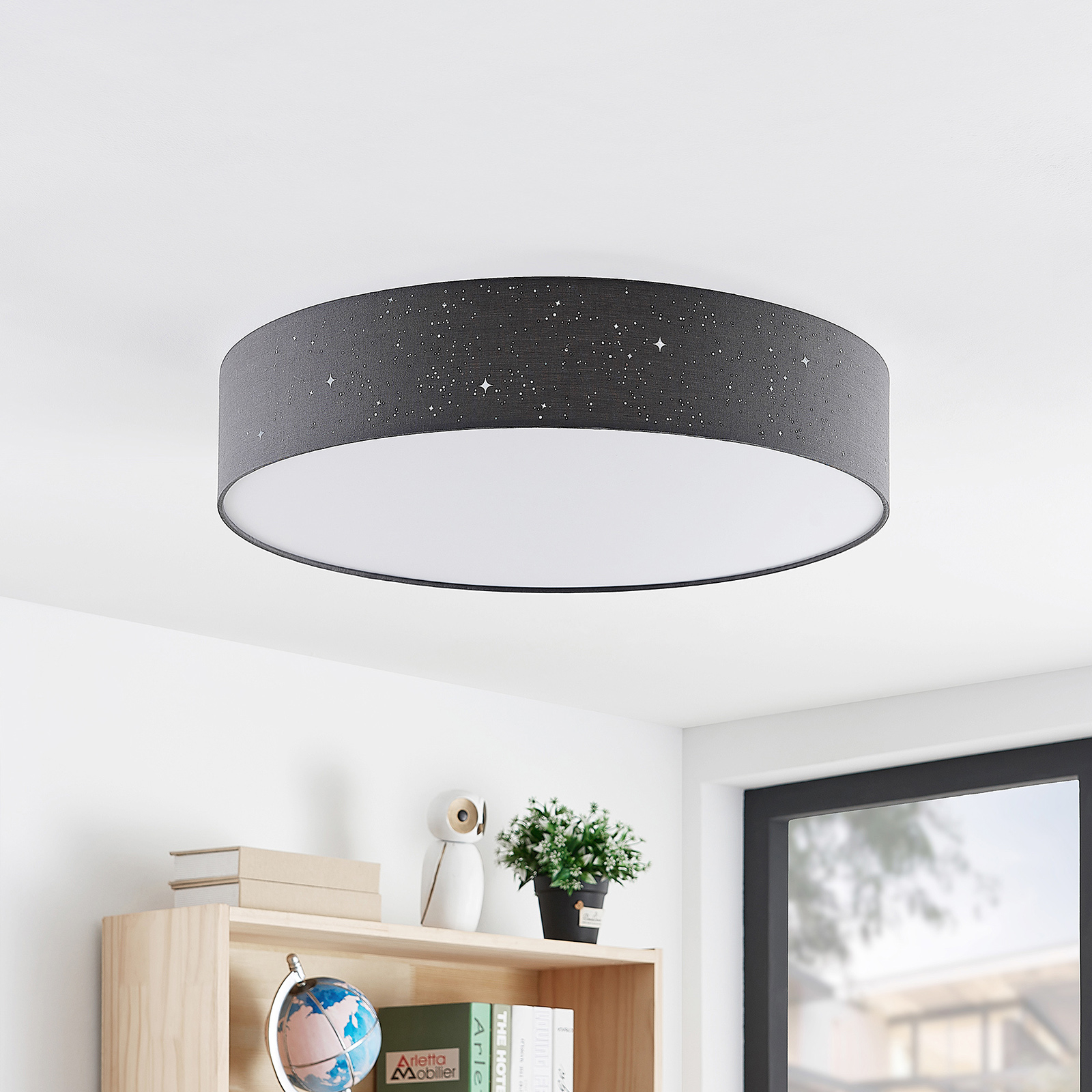 Lindby Ellamina LED plafondlamp, 60 cm donkergrijs