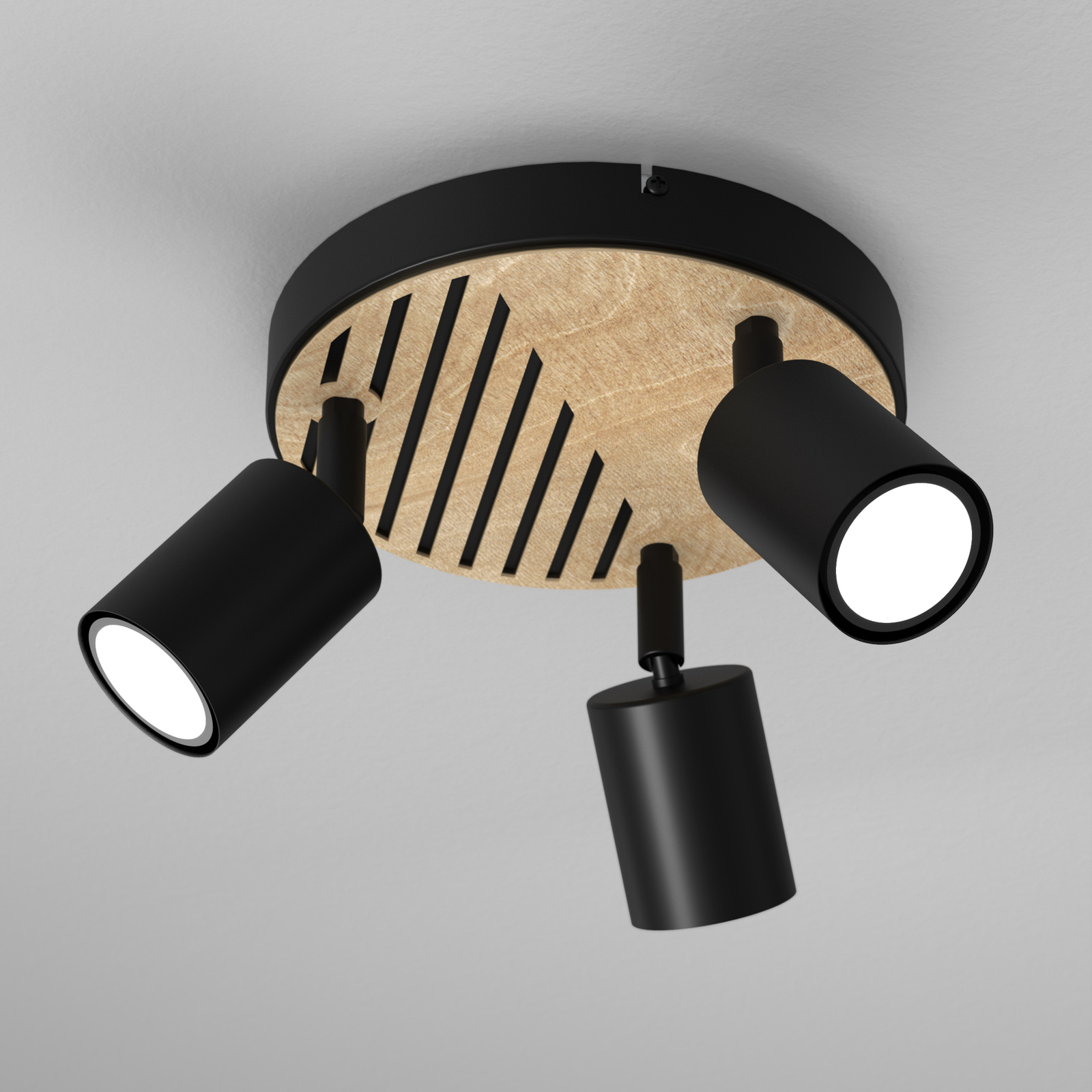 Envostar Tino plafondspot 3-lamps rond zwart/hout