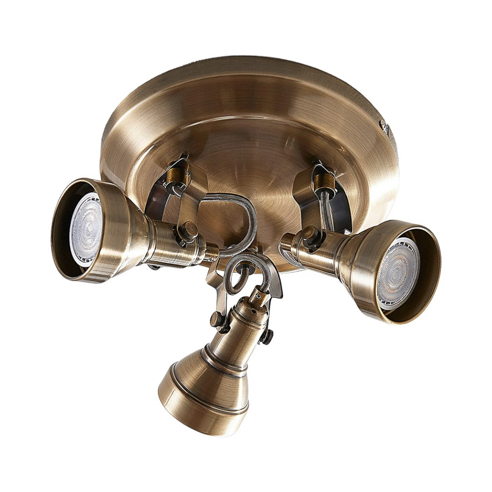Lindby plafonnier Perseas, Ø 22cm, 3 lampes, laiton vieilli, GU10