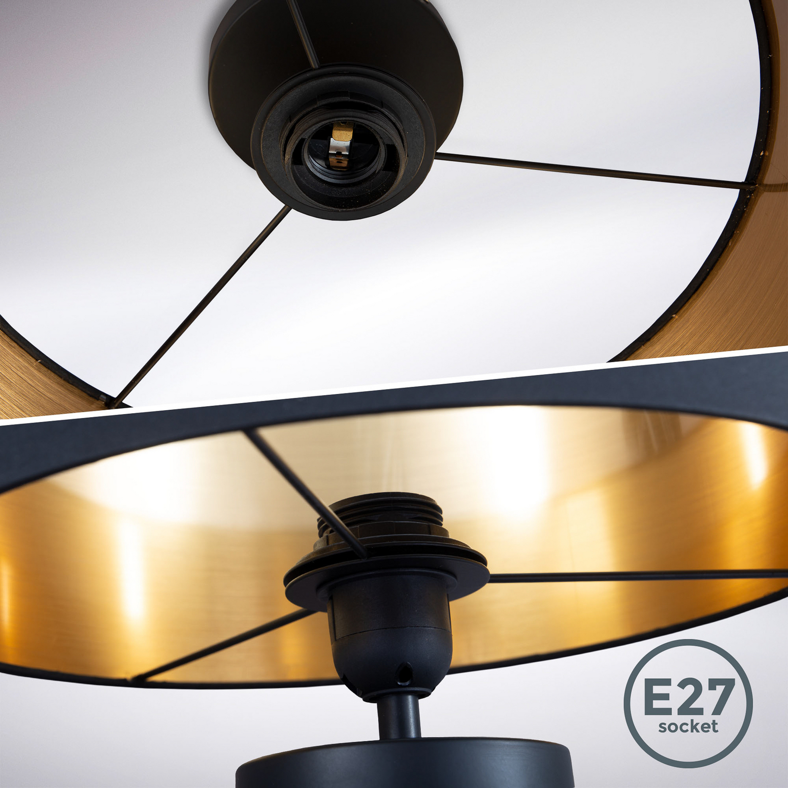 Plafondlamp Kari, zwart/goud, textiel, E27 Plafondlamp Kari, zwart/goud, textiel, E27