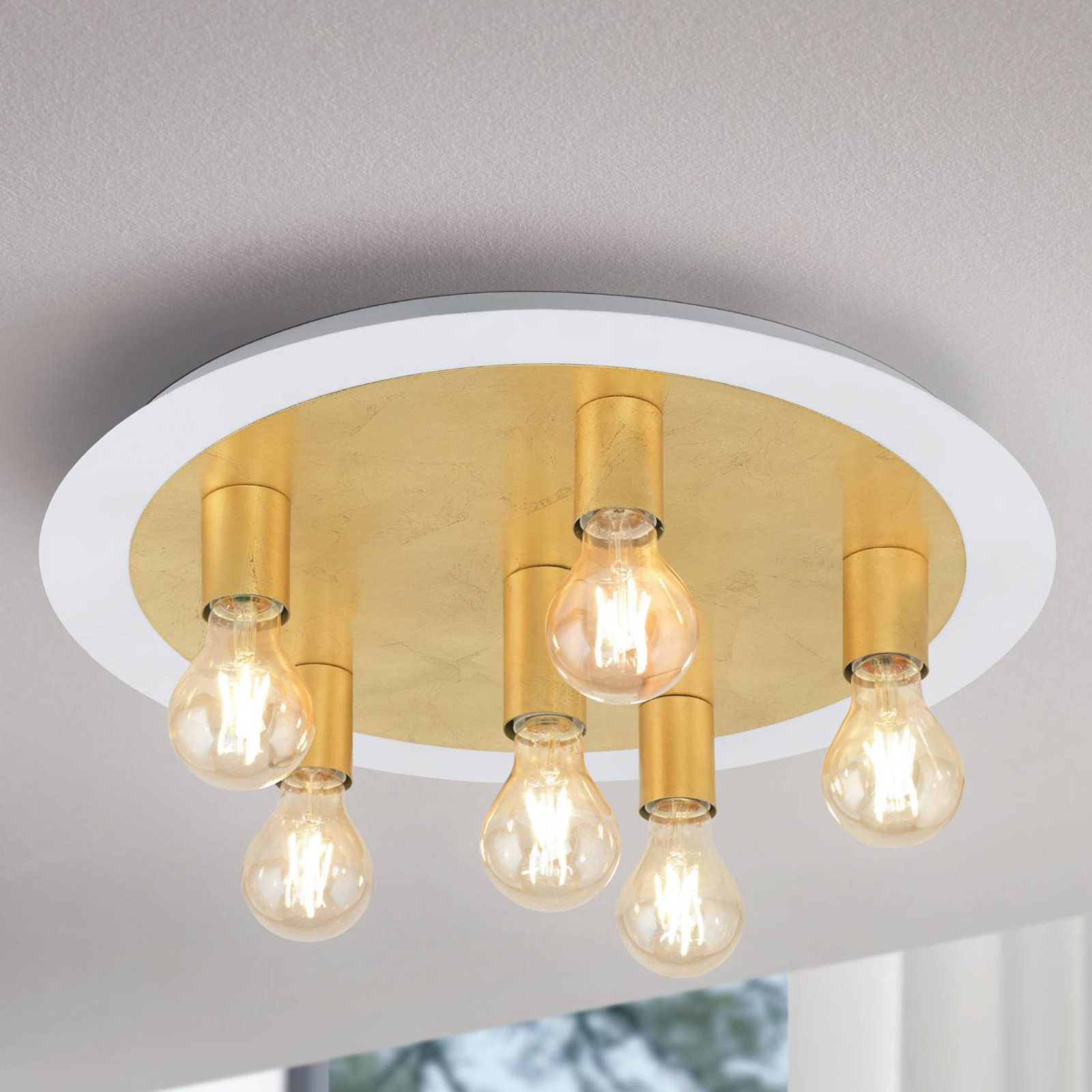 Passano LED ceiling light, 6-bulb, gold