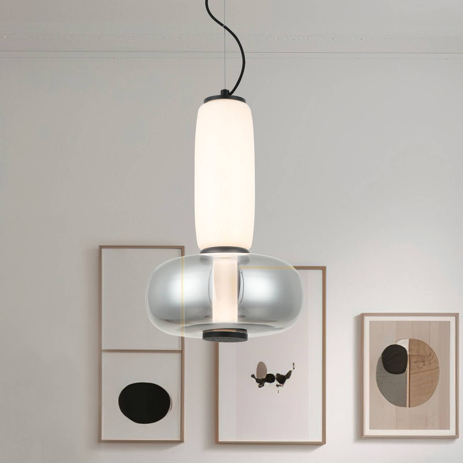 Żyrandol LED Avery, dymnoszary/biały, Ø 32 cm, szkło