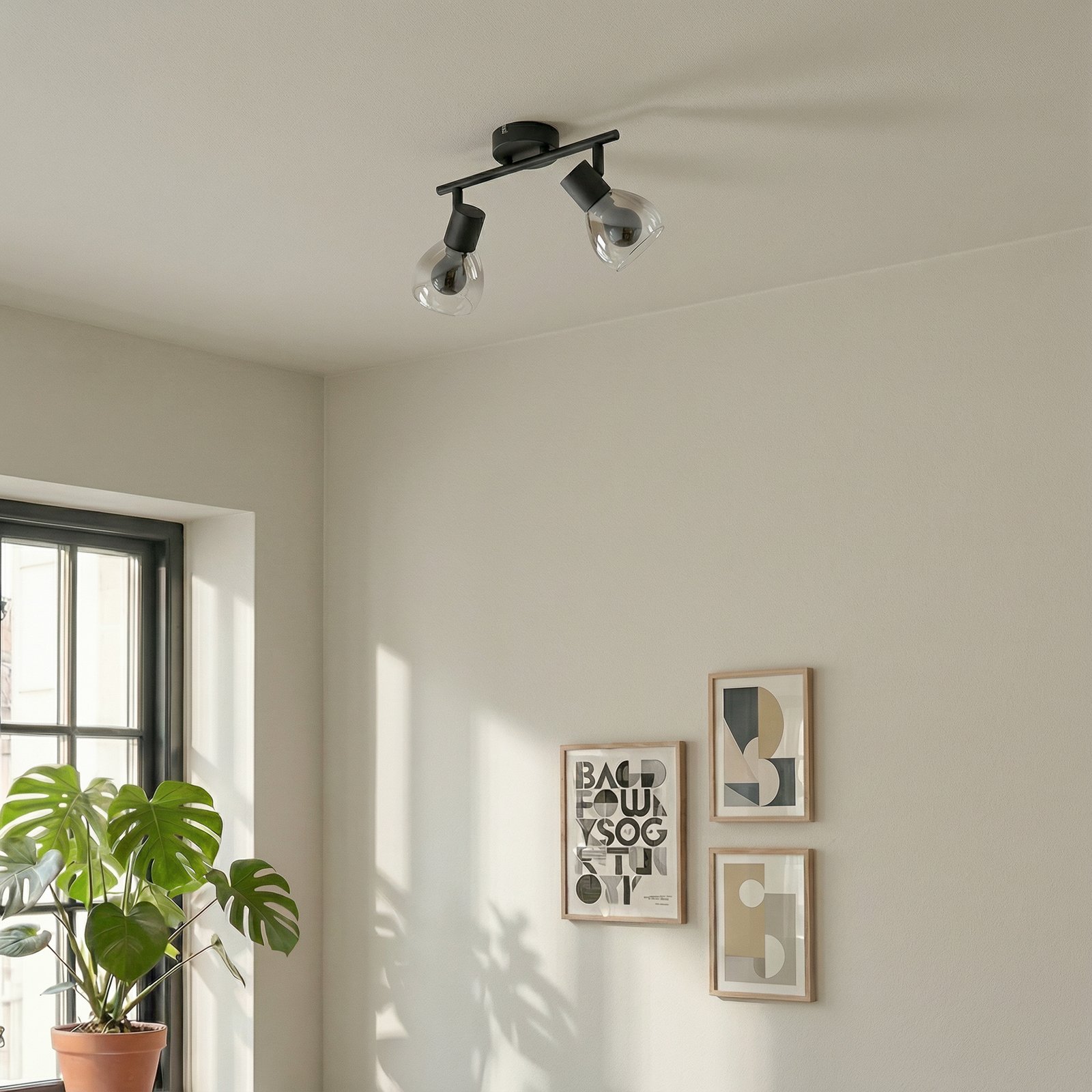 Lindby Pendura ceiling light, 2-bulb, black, glass