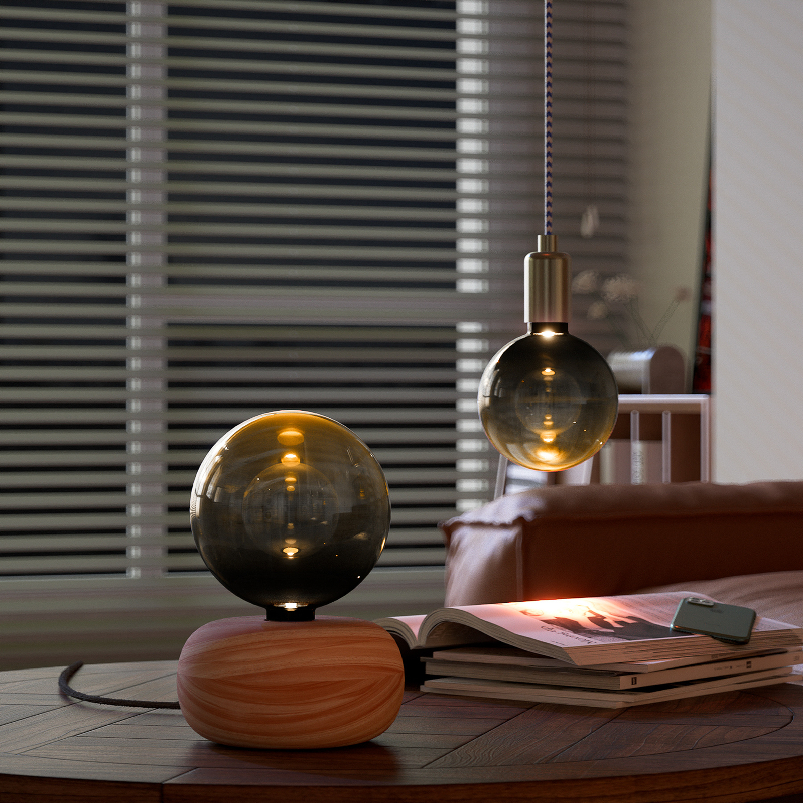 Calex Round Wood lampă de masă din lemn