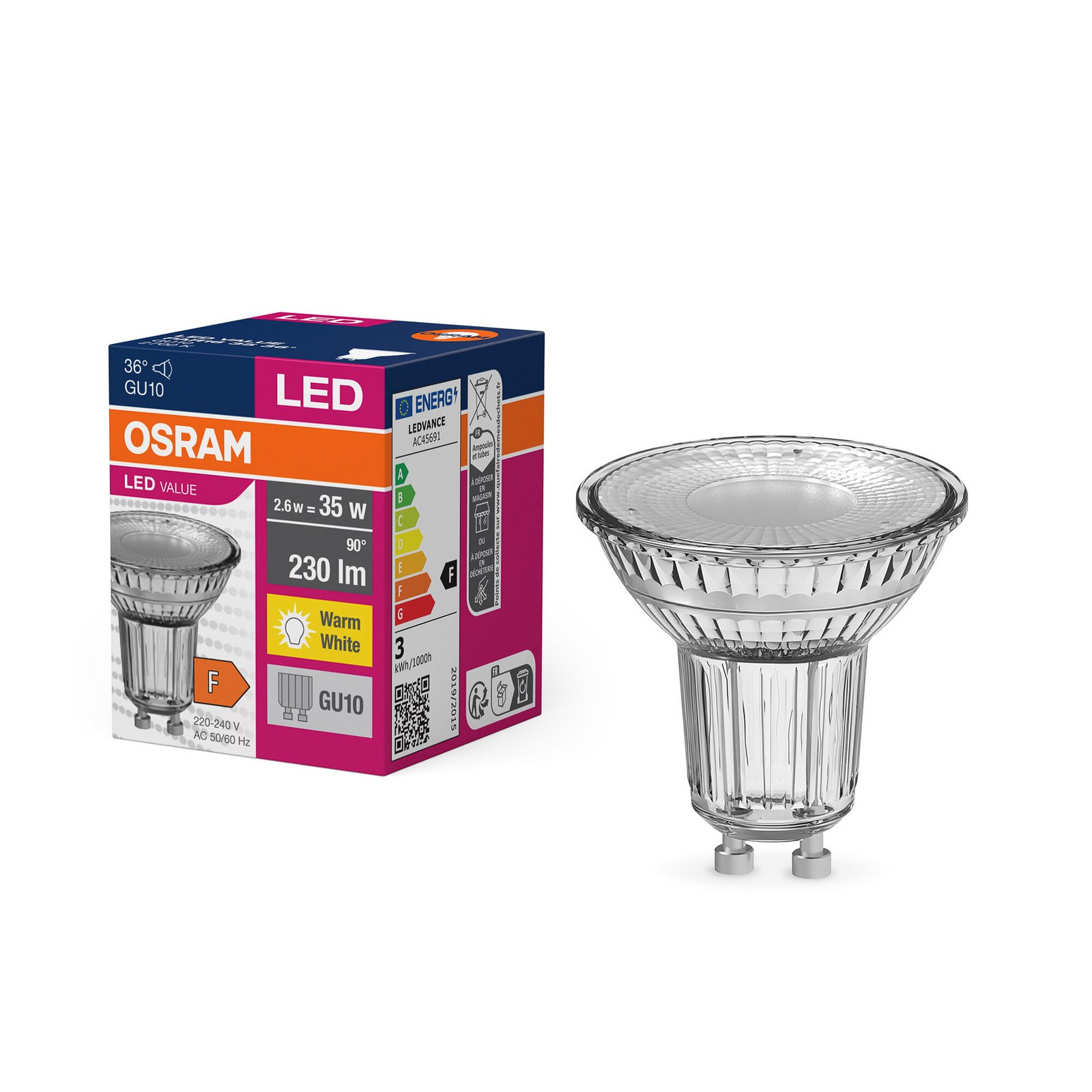 OSRAM LED-Leuchtmittel Reflektor GU10 2,6W 36° 827 klar