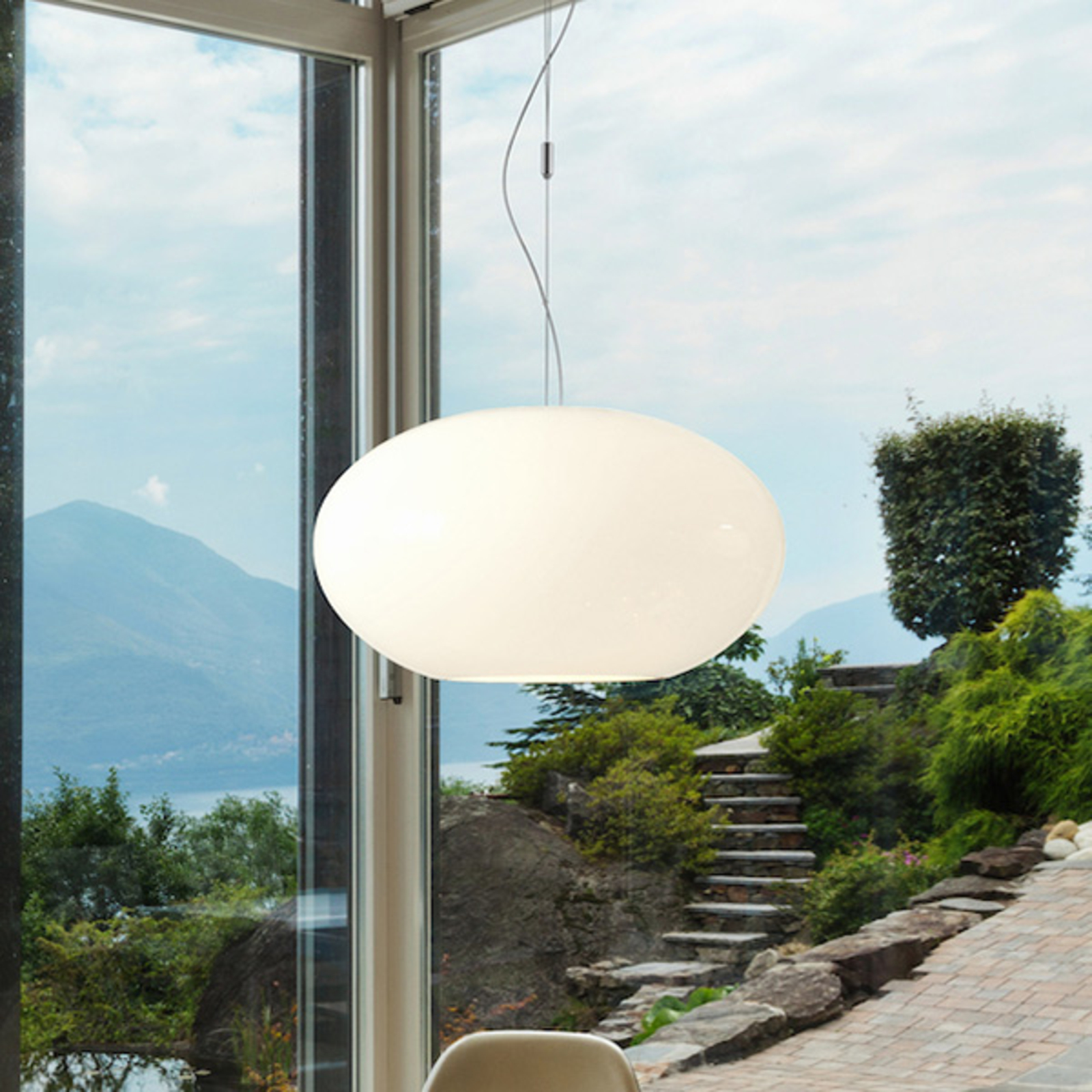 Glazen hanglamp AIH, 38 cm, wit glanzend