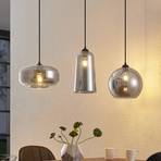 Lucande Wilja hanging light, three-bulb smoky grey