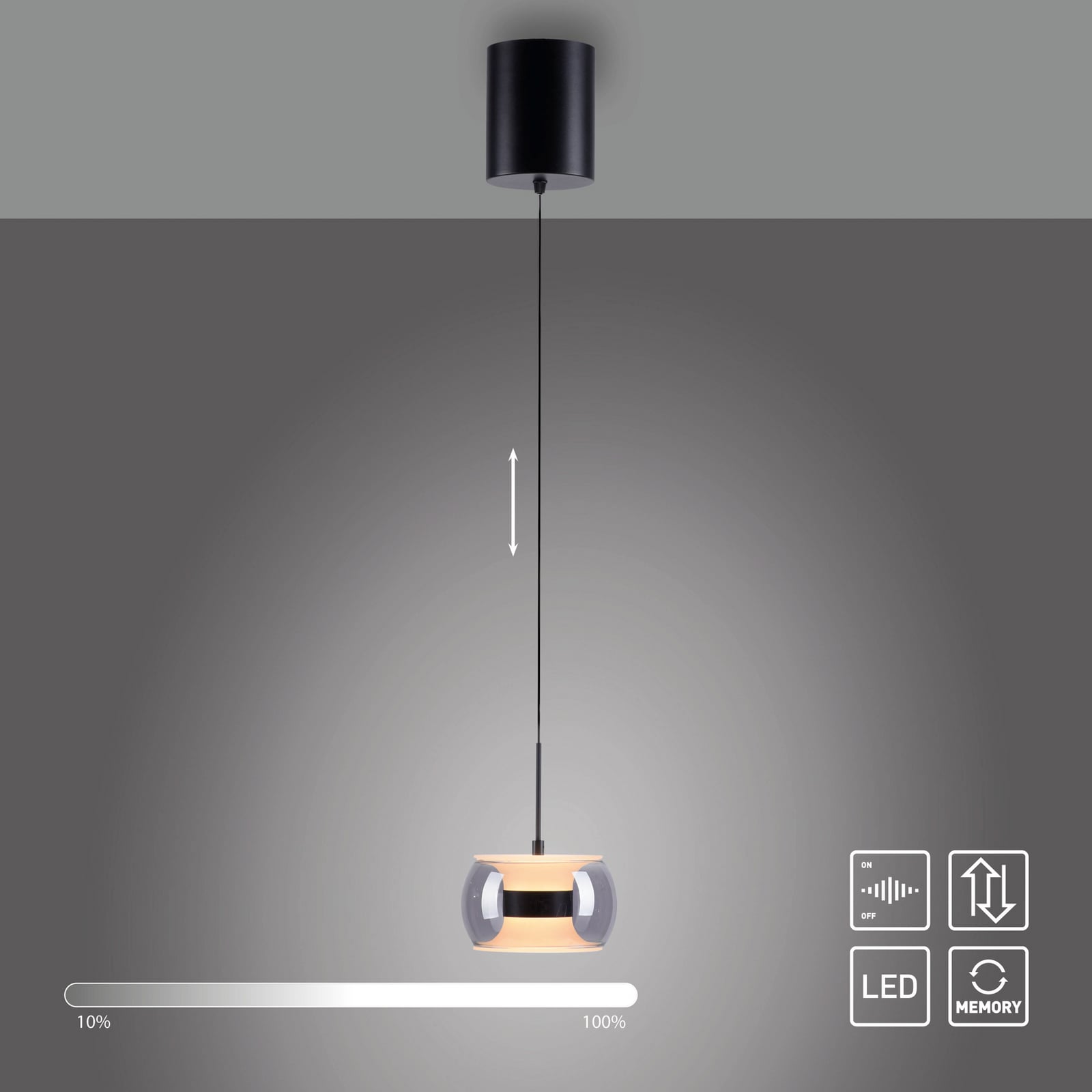 Żyrandol LED Fumea, Ø 16 cm, czarna/dymna, szkło CCT Żyrandol LED Fumea, Ø 16 cm, czarna/dymna, szkło CCT