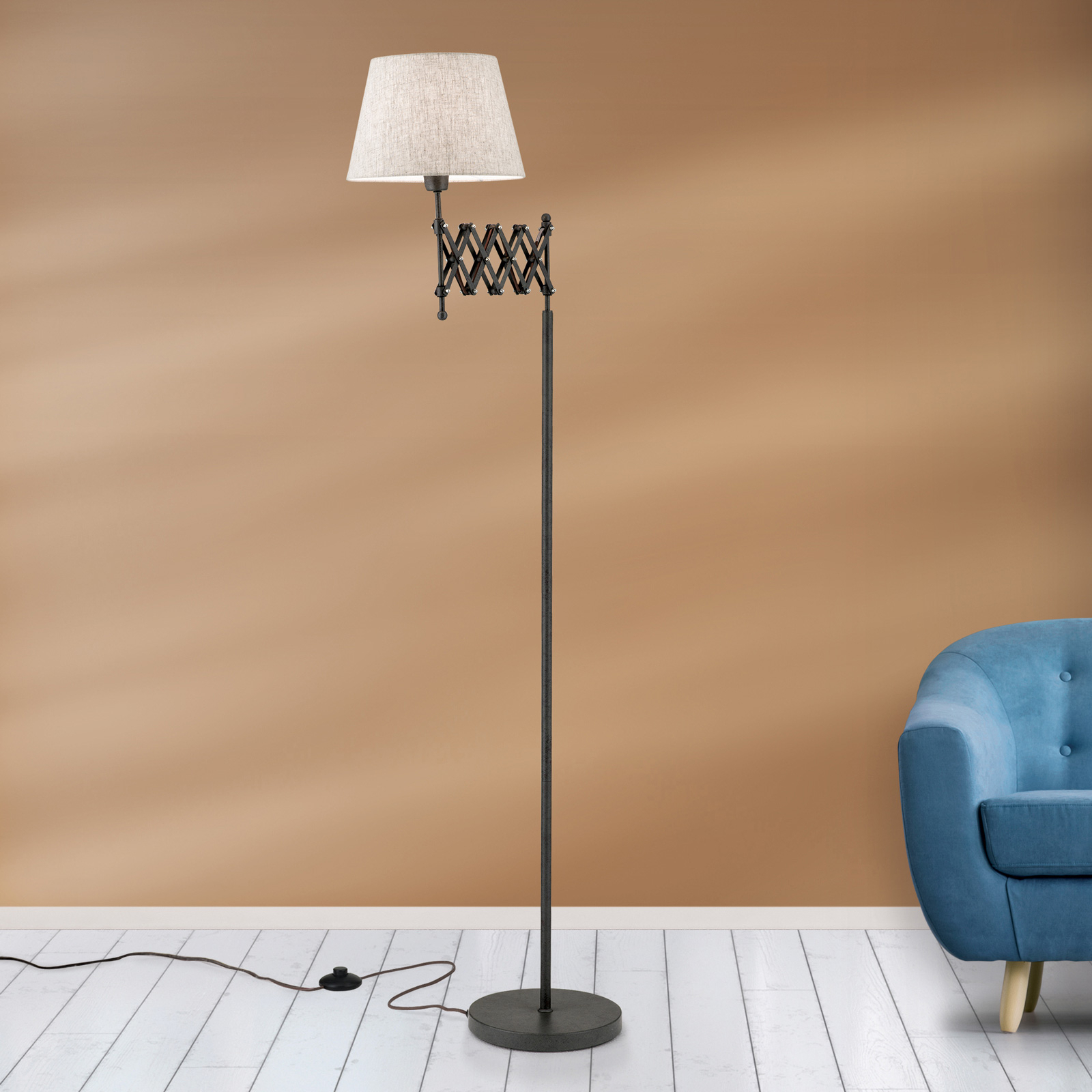 Фабрична подова лампа с ленен абажур