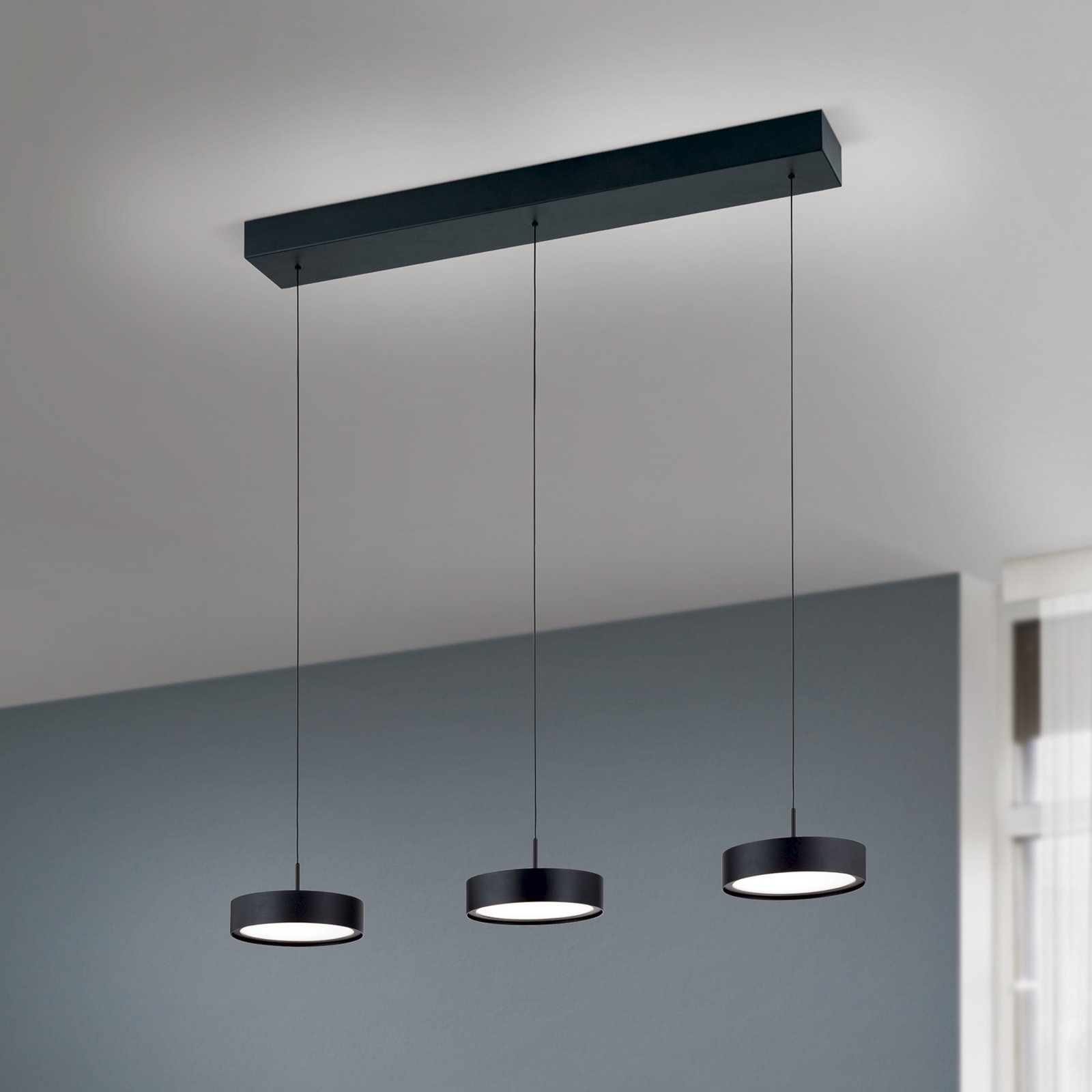 Teide LED pendant light, black, metal, height-adjustable