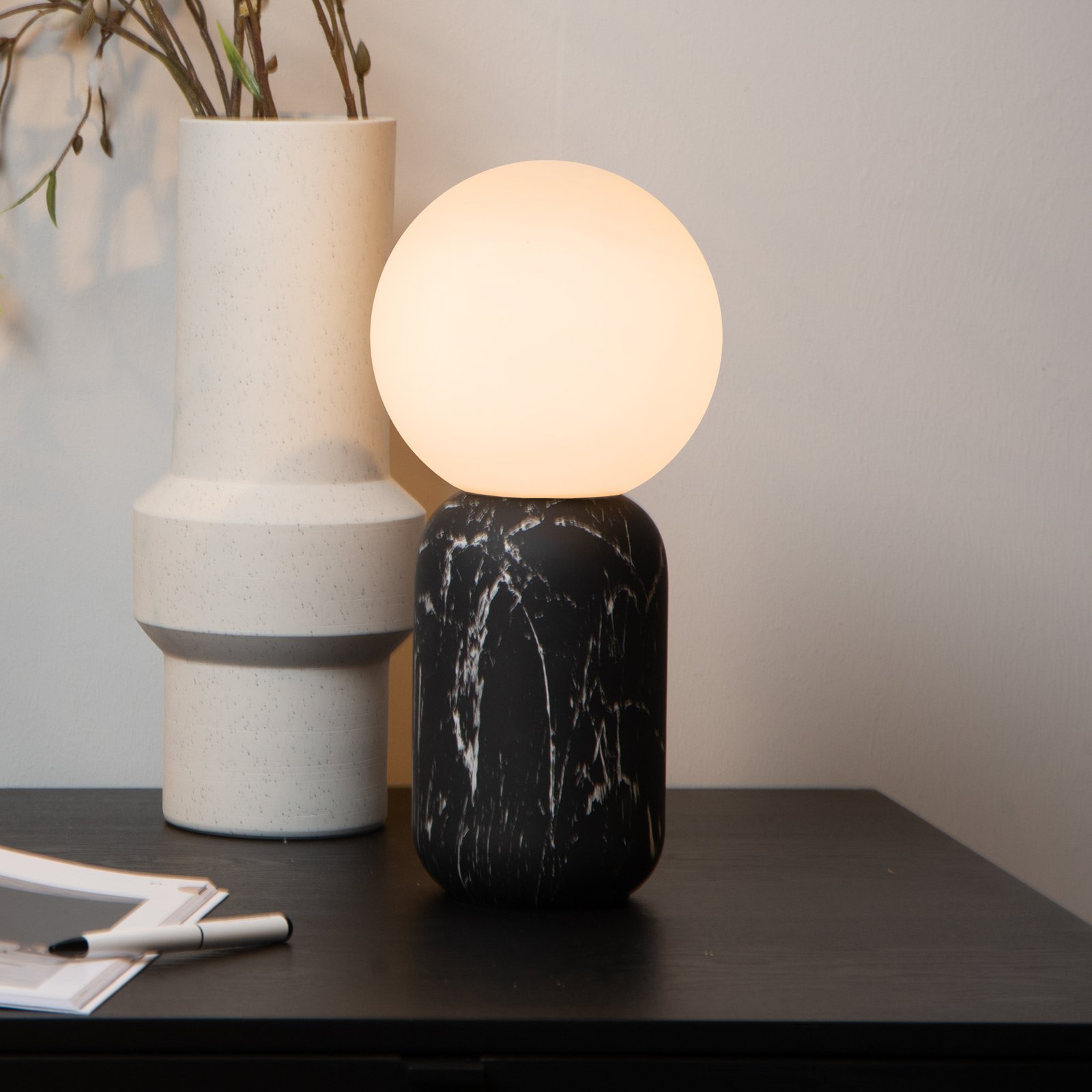 Marbol table lamp in a marble look, black/opal