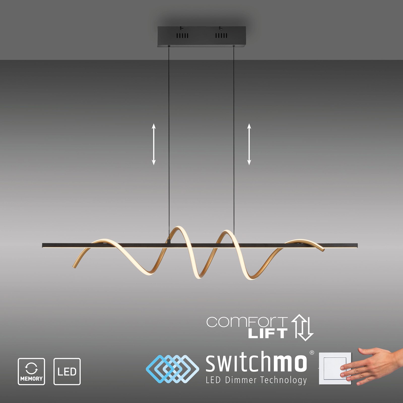 JUST LIGHT. LED-Hängeleuchte Emanda, Eisen, schwarz-messing