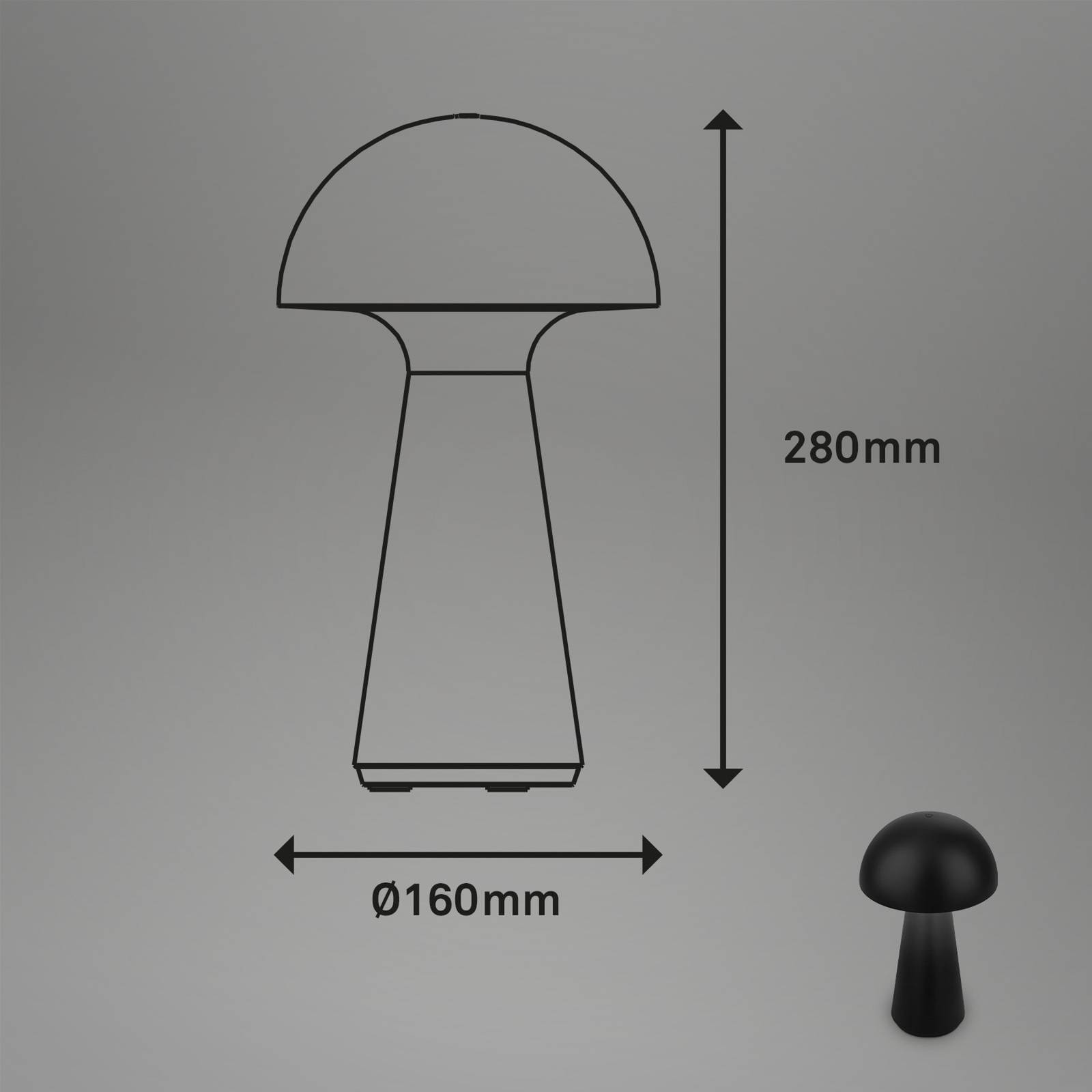 Briloner Lampe de table LED à accu Fungo, rechargeable, noir
