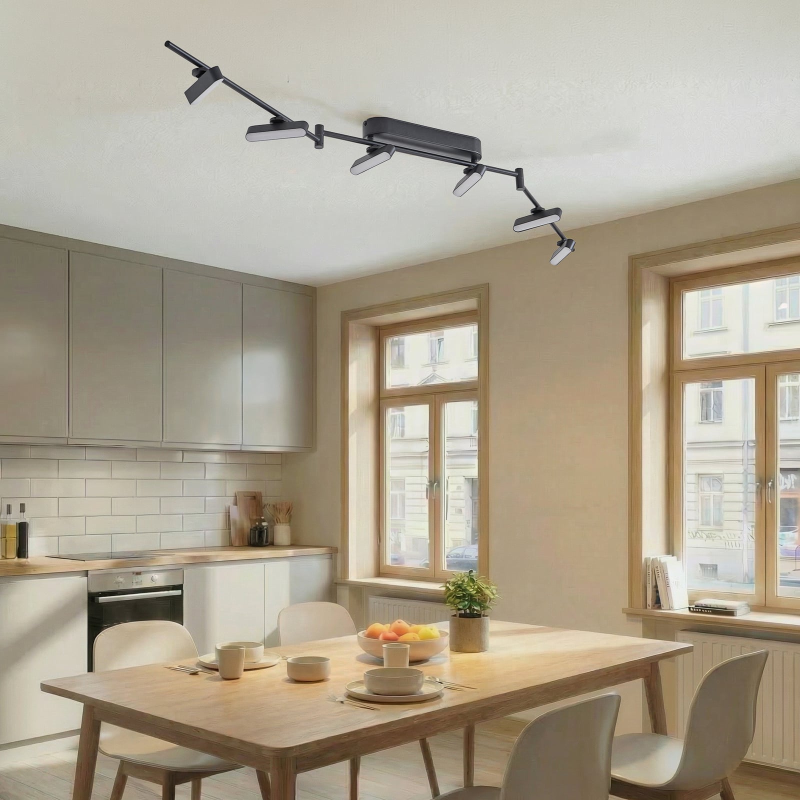 Lindby LED-spotlight Eldrin, svart, 6 lampor, ljuslist