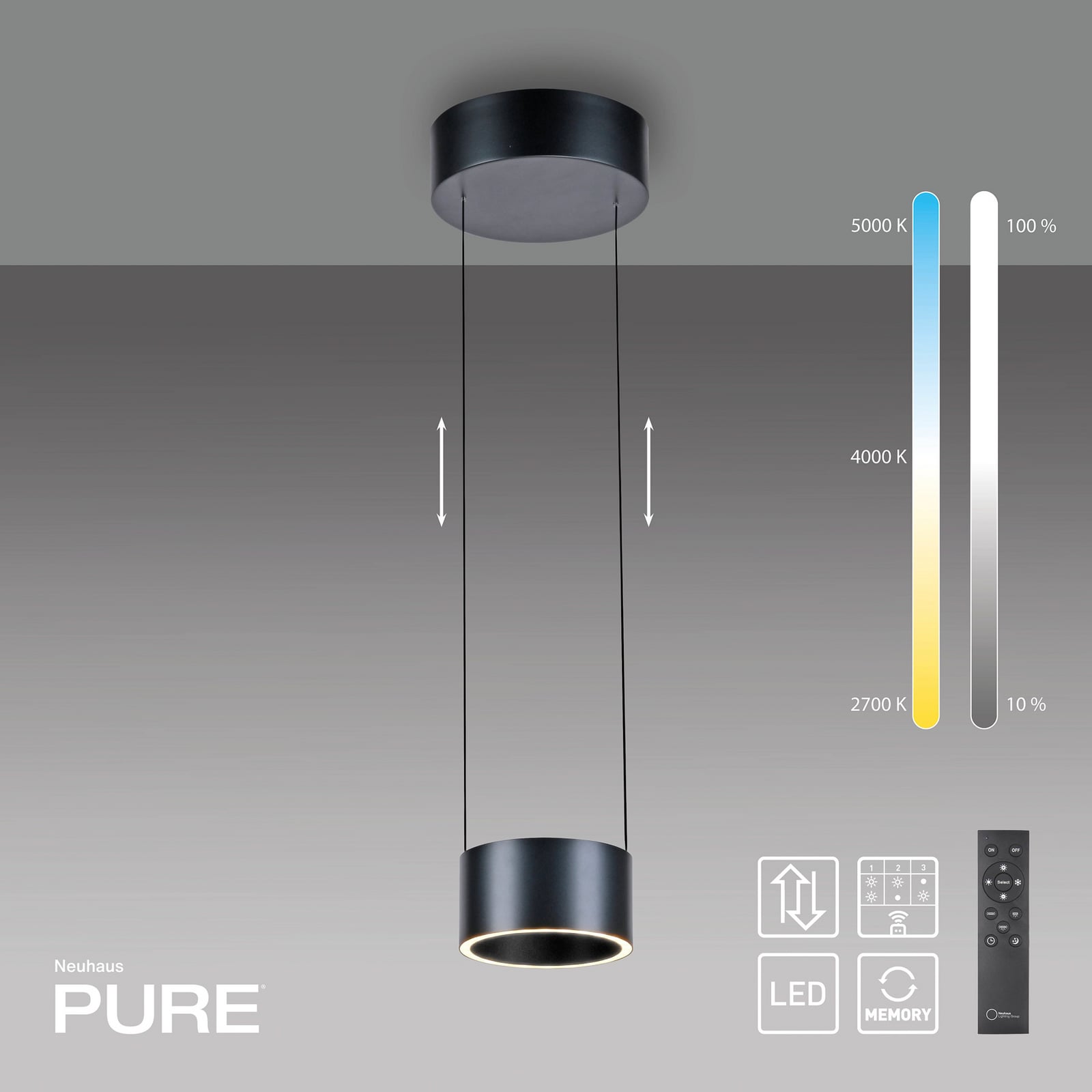 Clipse LED-Pendellampe, grau, Ø 20cm CCT Dimmer 2-flg - PURE Clipse LED-Pendellampe, grau, Ø 20cm CCT Dimmer 2-flg - PURE