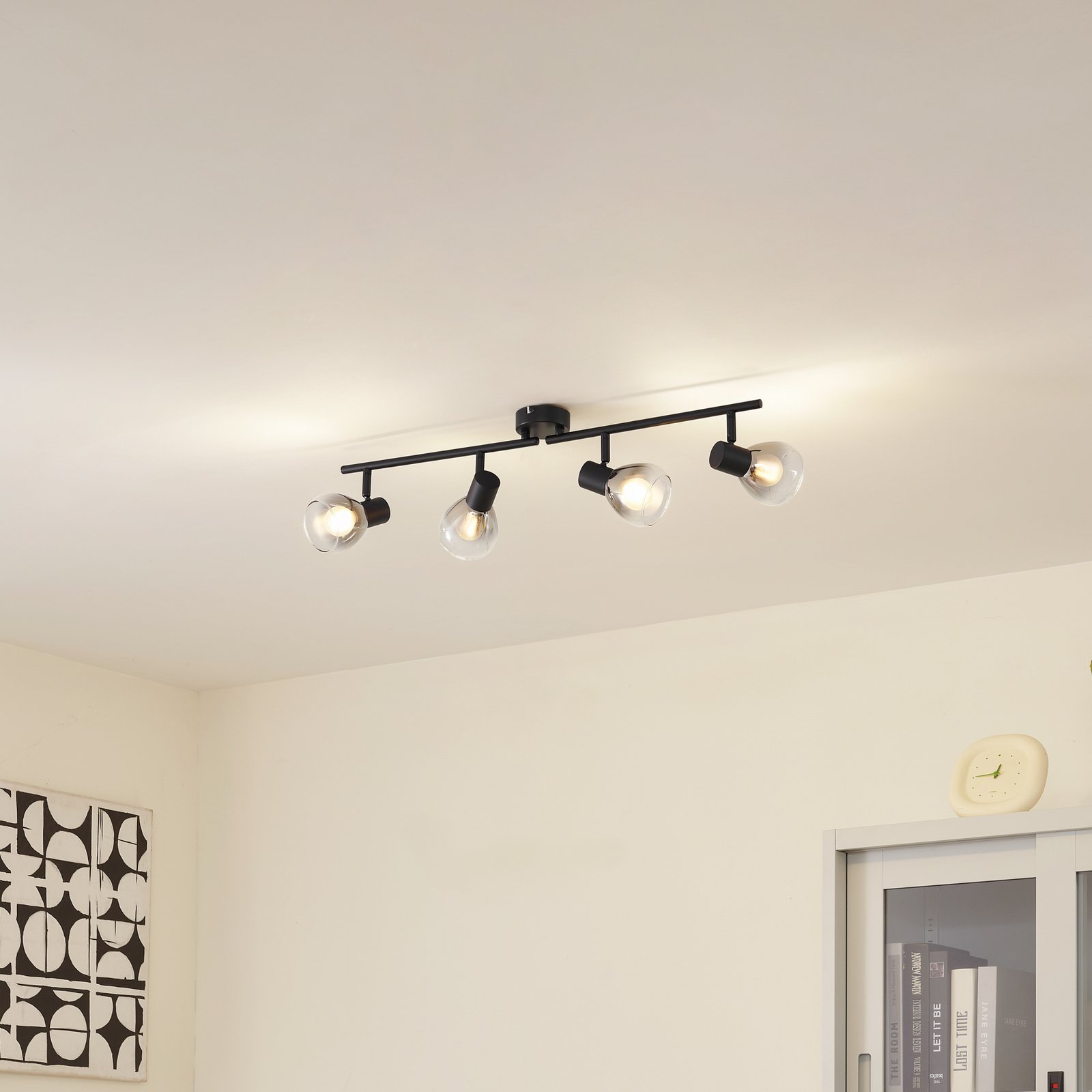 Lindby Pendura ceiling light, 4-bulb, black, glass