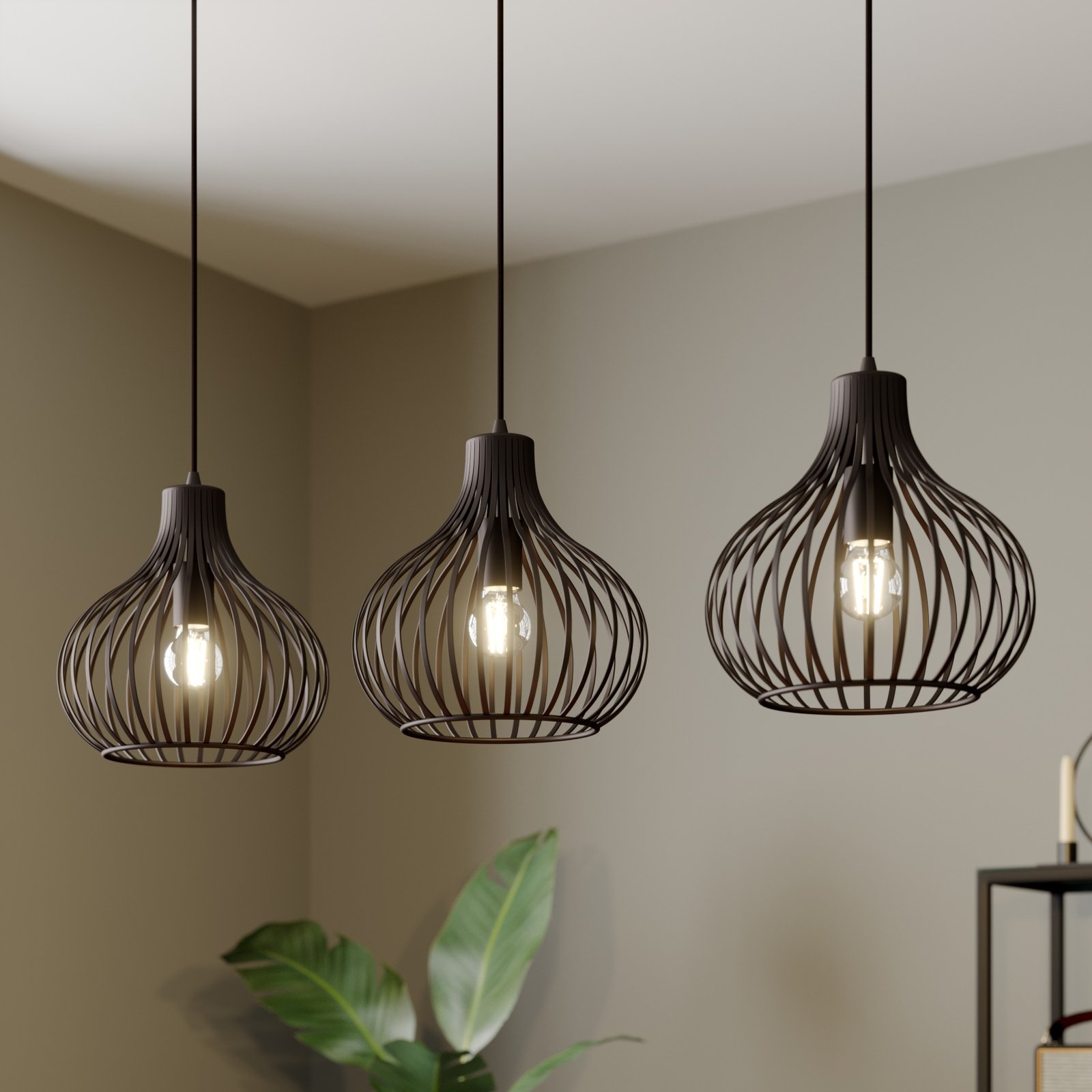 Lindby Frances hængelampe, brun, 3 lyskilder