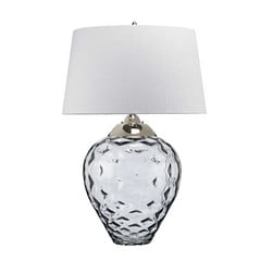 Lámpara de mesa Samara, Ø 51 cm, gris, tela, cristal, 2 luces