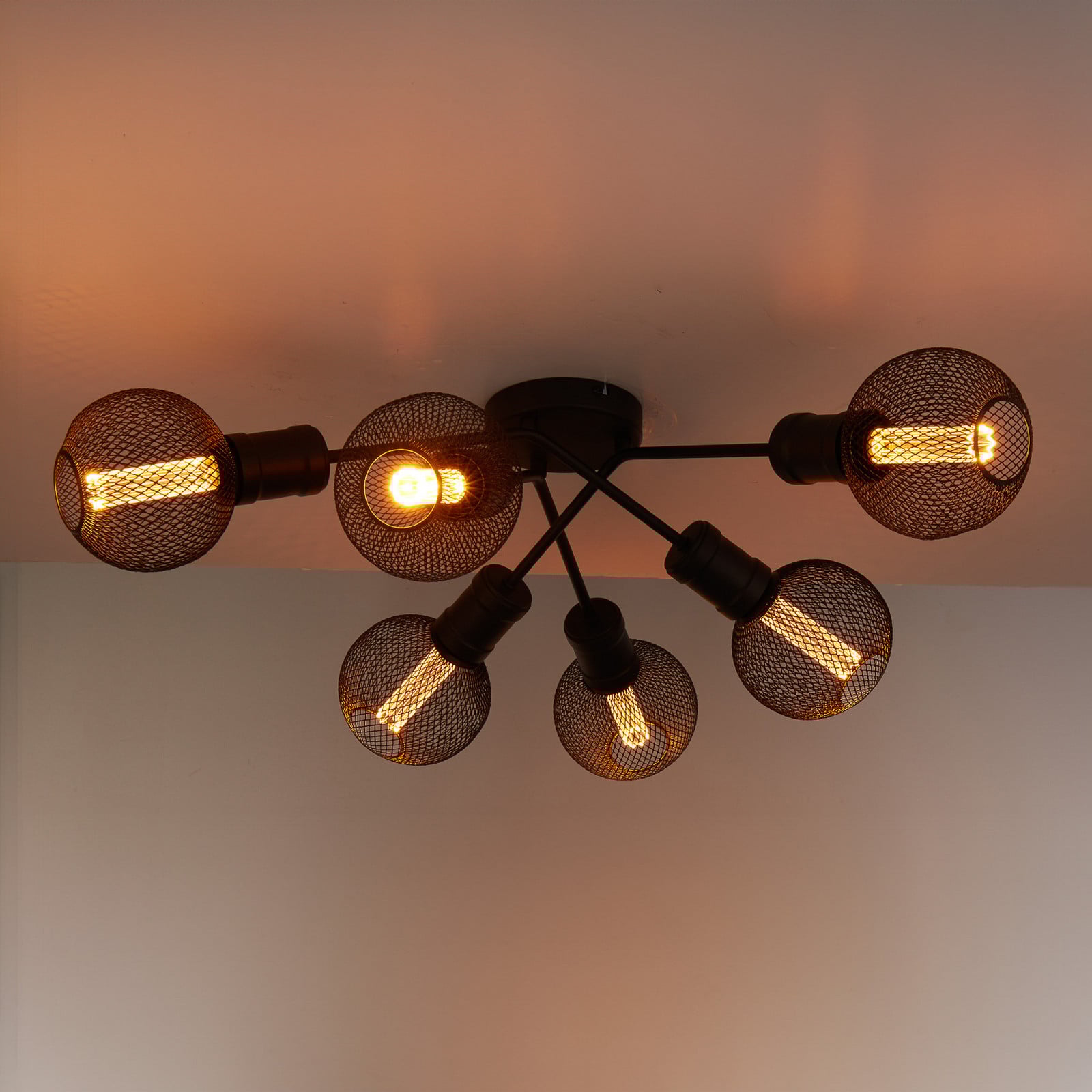 Searchlight Plafonieră Dance 6 becuri negru metal E27 Ø 52 cm - Camera de zi / sufragerie - modern