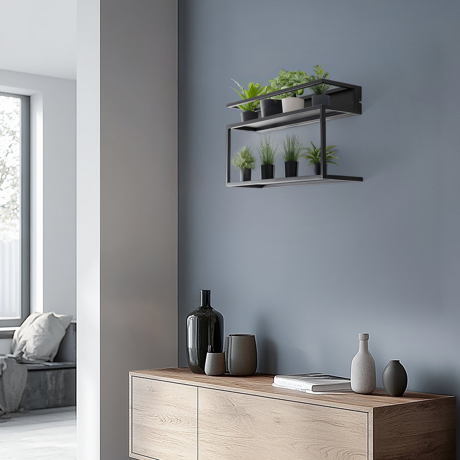 Wandlamp, zwart, staal, 60 cm lang, 1 x LED Wandlamp, zwart, staal, 60 cm lang, 1 x LED