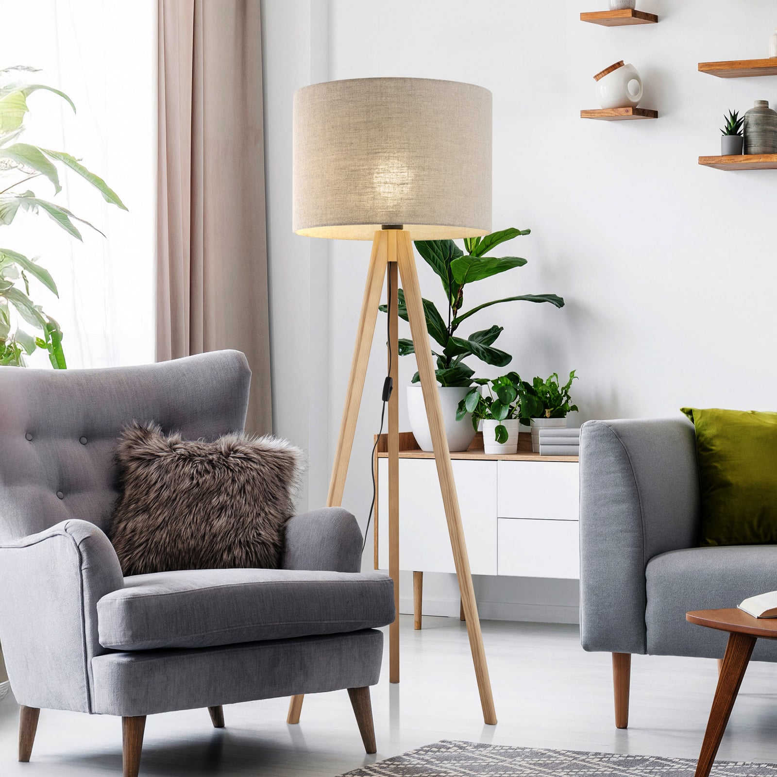 Piantana Grand, beige/pino, altezza 145 cm, E27