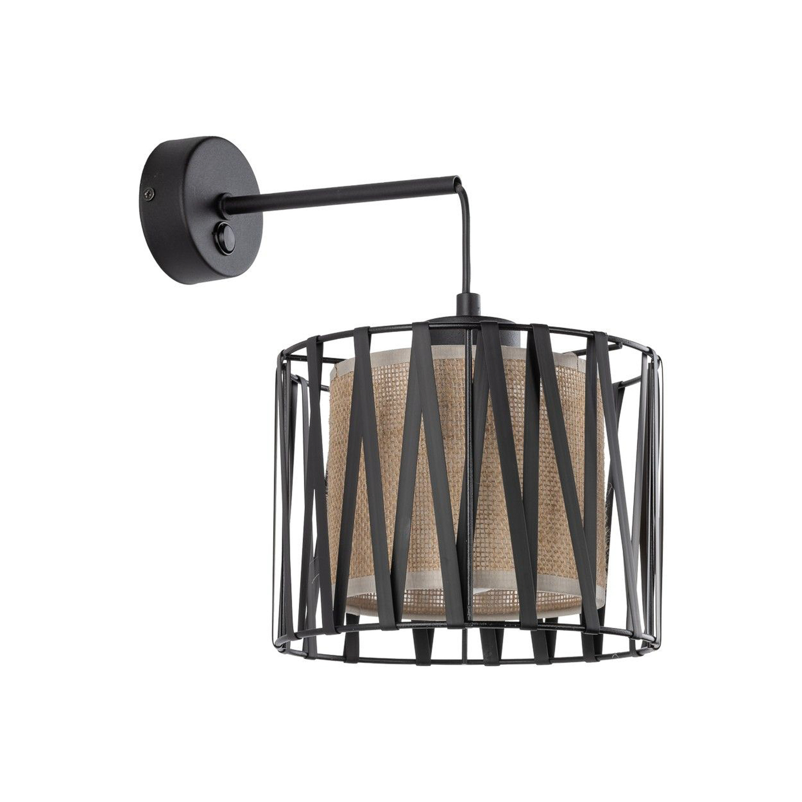 Harmony wall light, black, Jute Natur, with switch