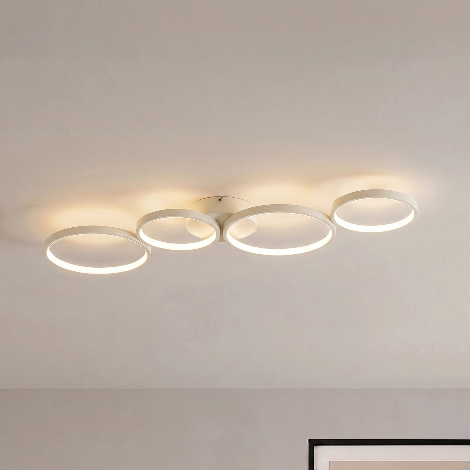 Evengeline LED ceiling lamp, beige, aluminium, length 88 cm – Lindby Evengeline LED ceiling lamp, beige, aluminium, length 88 cm – Lindby
