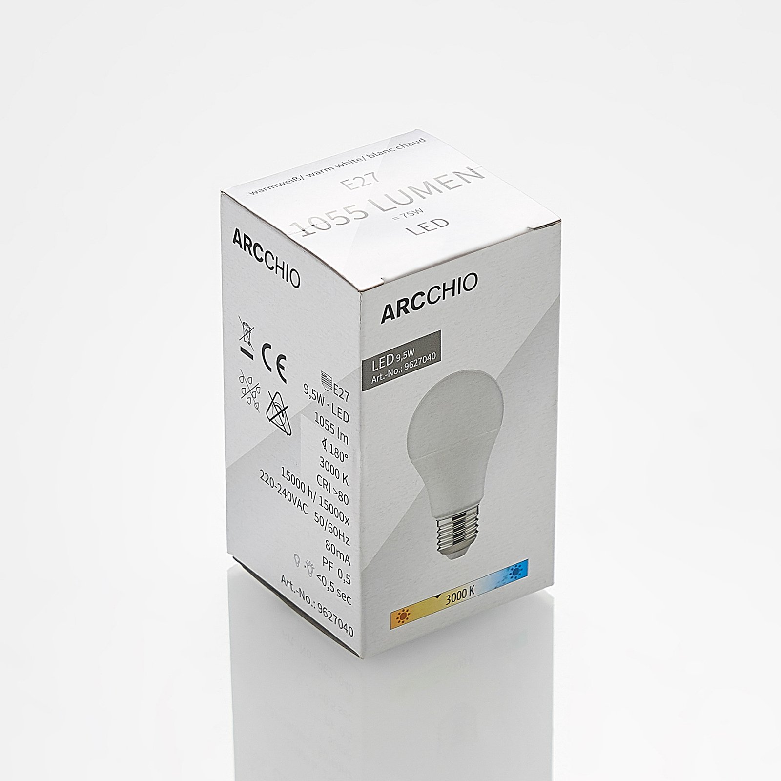 Arcchio LED žárovka E27 A60 9,5W opál 3000K 1055lm
