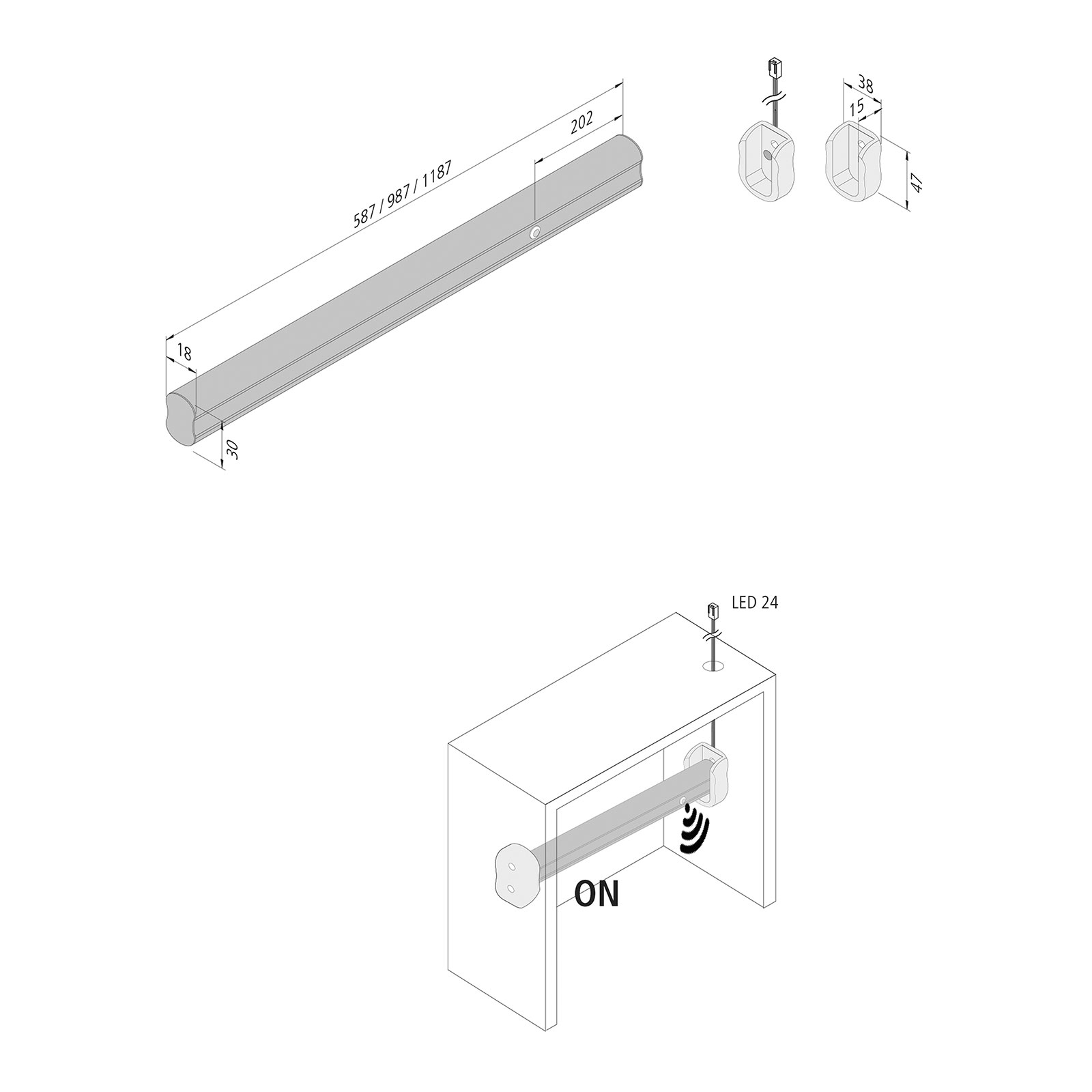 LED-Kleiderstangenleuchte mit Sensor