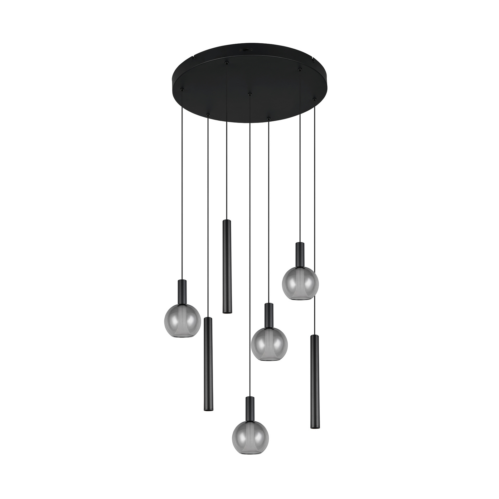 Lámpara colgante LED Melaro, Ø 59 cm, metal negro/cristal, CCT, 7 luces.