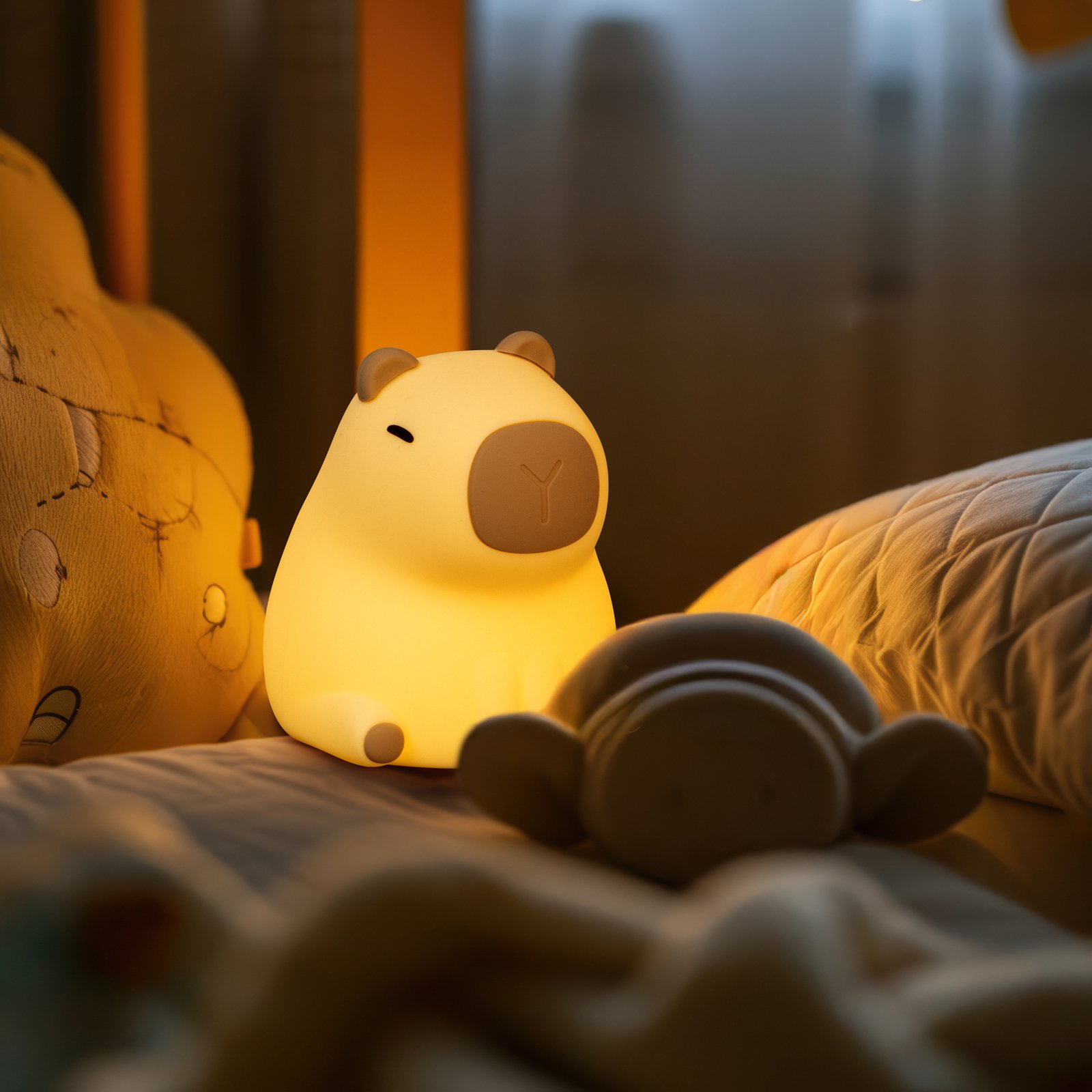 LED-batterilampe Piggy, brun, højde 12 cm, silikone