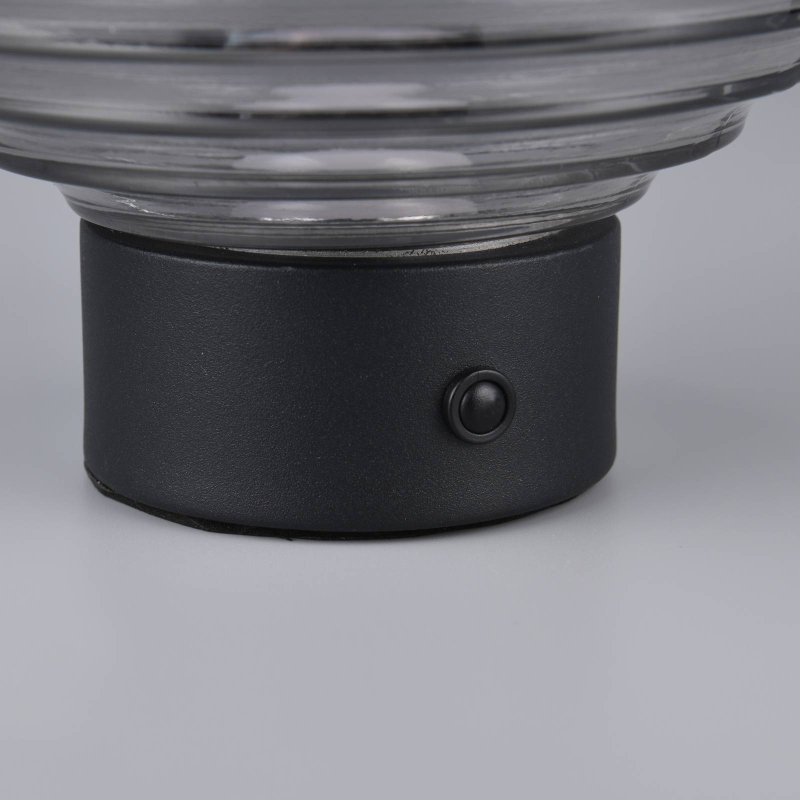 Earl LED újratölthető asztali lámpa, fekete/füst, magasság 14,5 cm, üveg