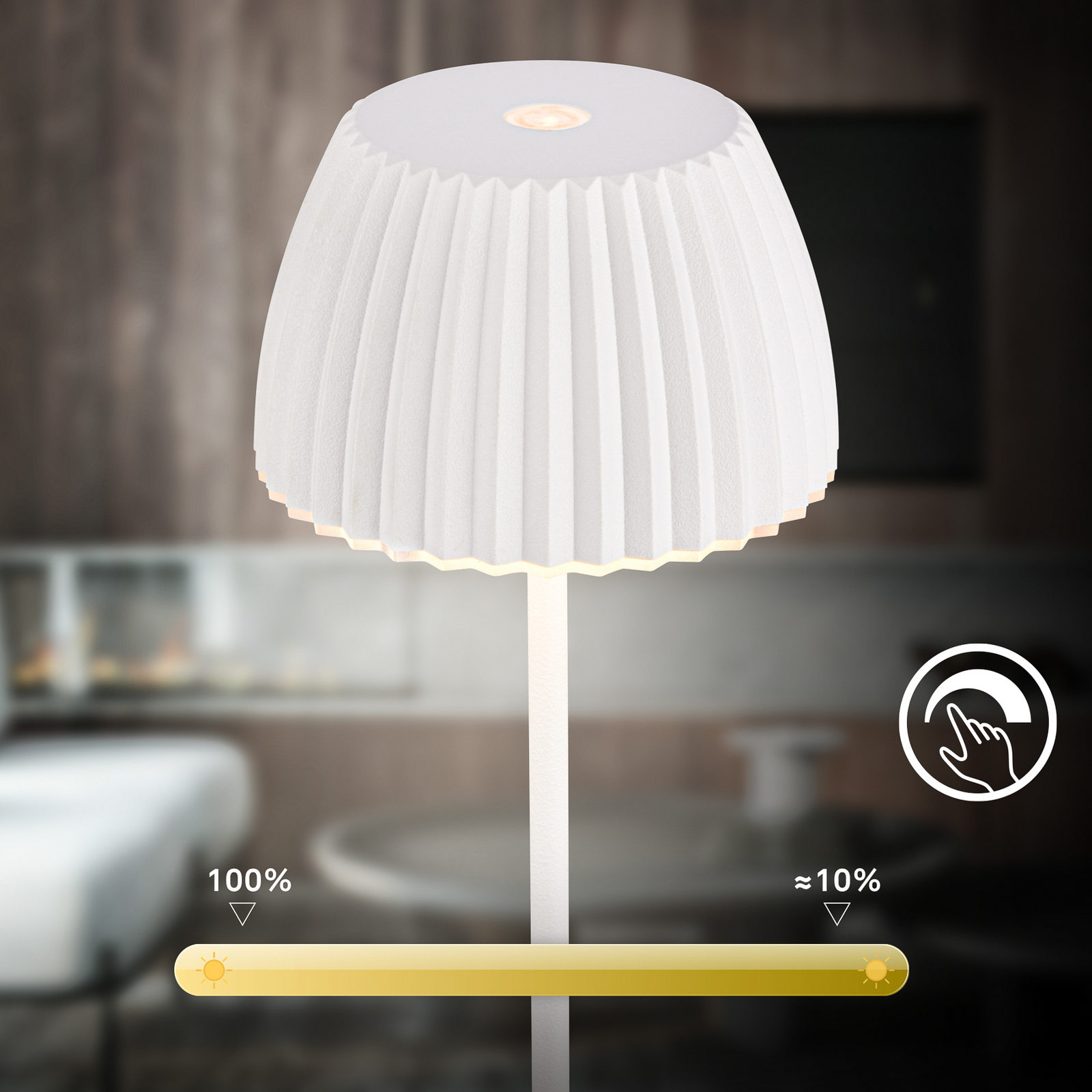 Lampă de masă cu baterie LED Brilo unplugged Riffle, 20 cm, albă