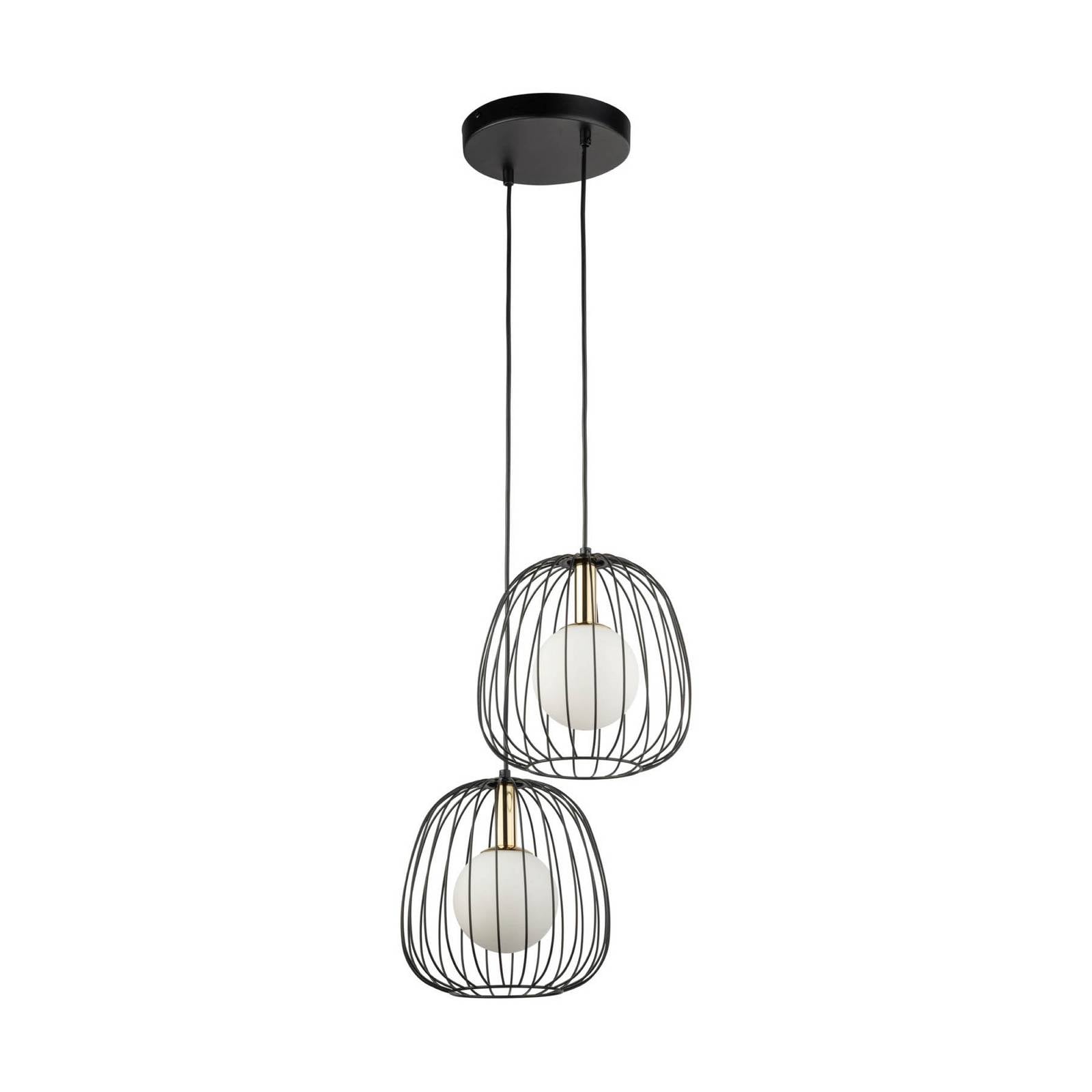 Hängeleuchte Bell, 2-flammig, schwarz/gold/weiß