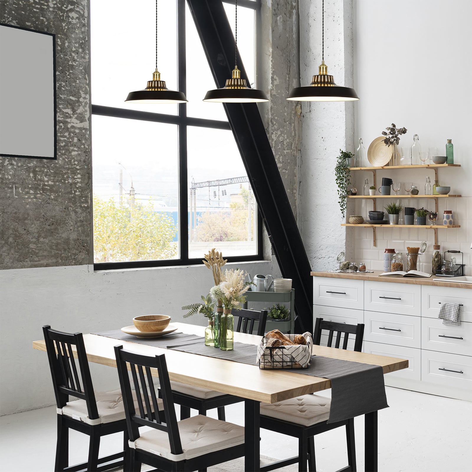 Pakabinamas šviestuvas „Thelma“, matinė juoda spalva, skersmuo 38 cm, metalas