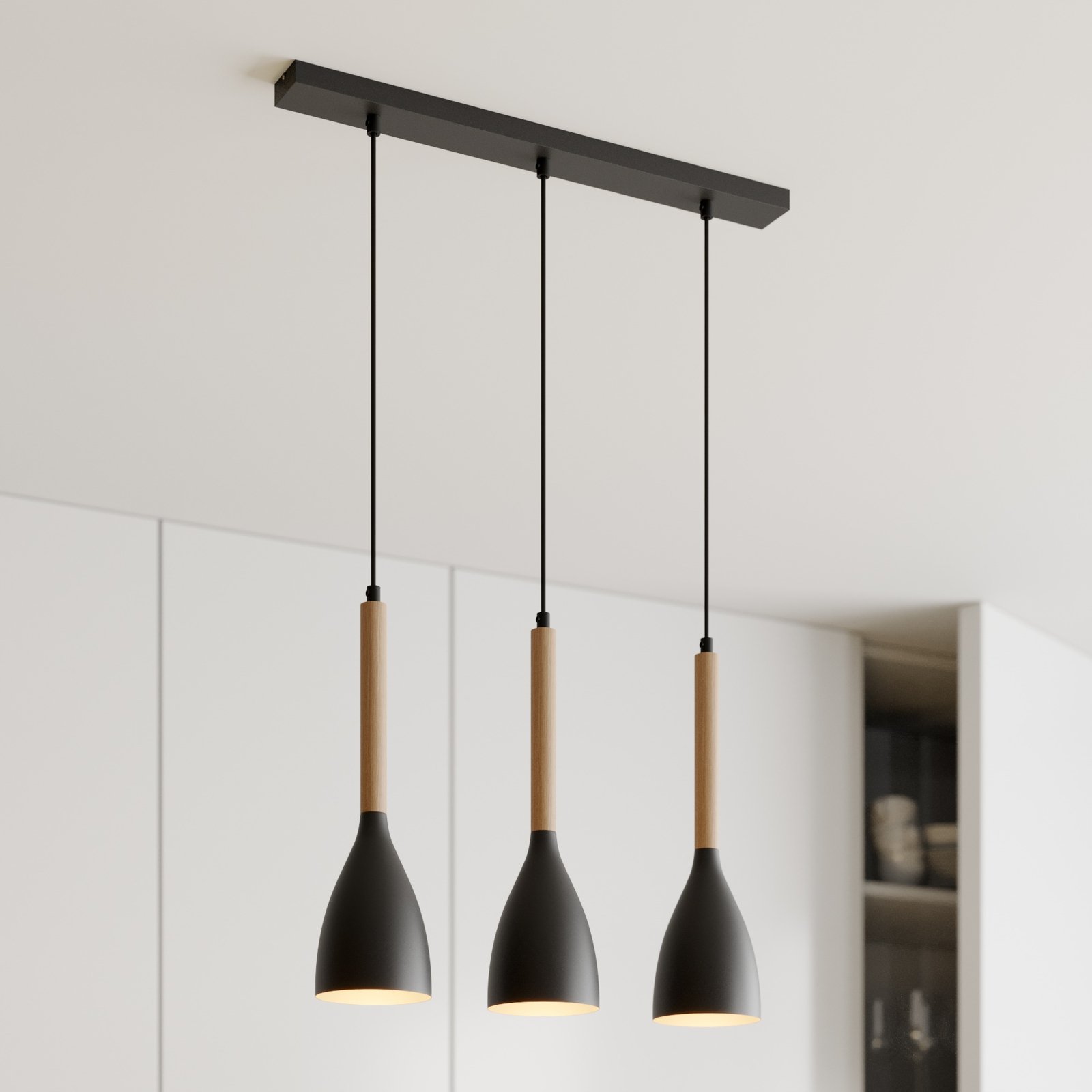 Lampa wisząca Muza, 3-punktowa, czarna/złota