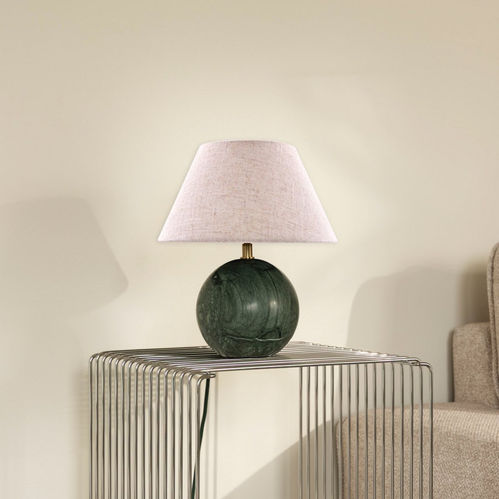 Globen Lighting Lampă de masă Castello verde/bej înălțime 28 cm - Camera de zi / sufragerie - Design - bej marmorat verde închis - Țesătură / Textil