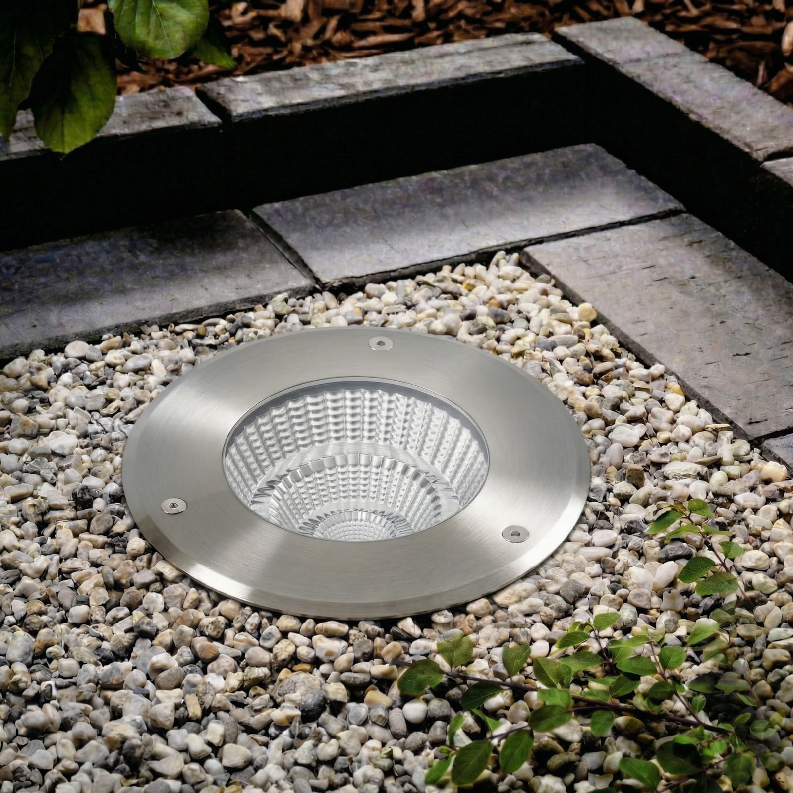 Arcchio LED-Bodeneinbauspot Thentos, Ø 18 cm 60° nickel IP67